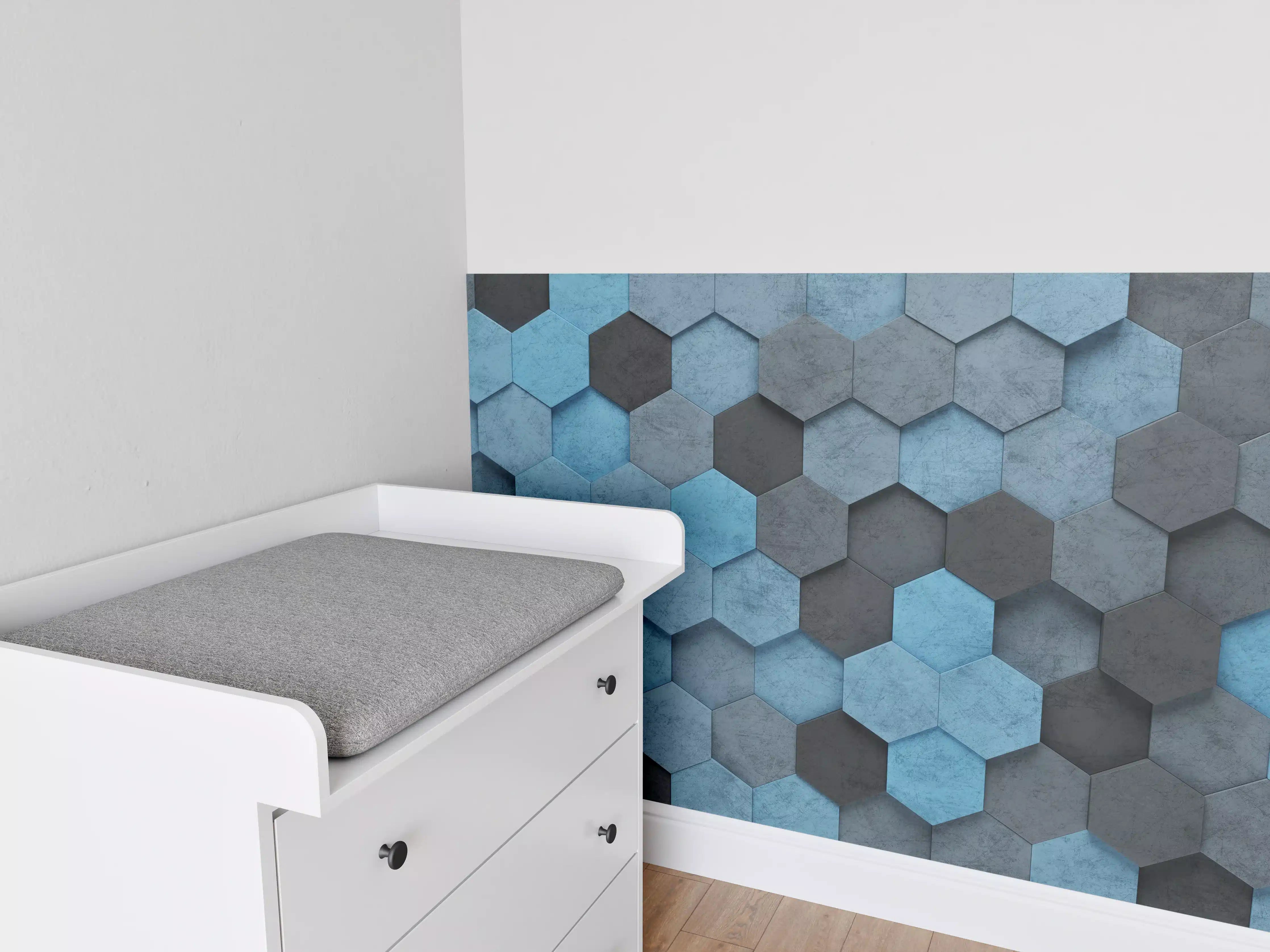 Babyzimmer Wandgestaltung - Blaues Sechseck 3D Muster