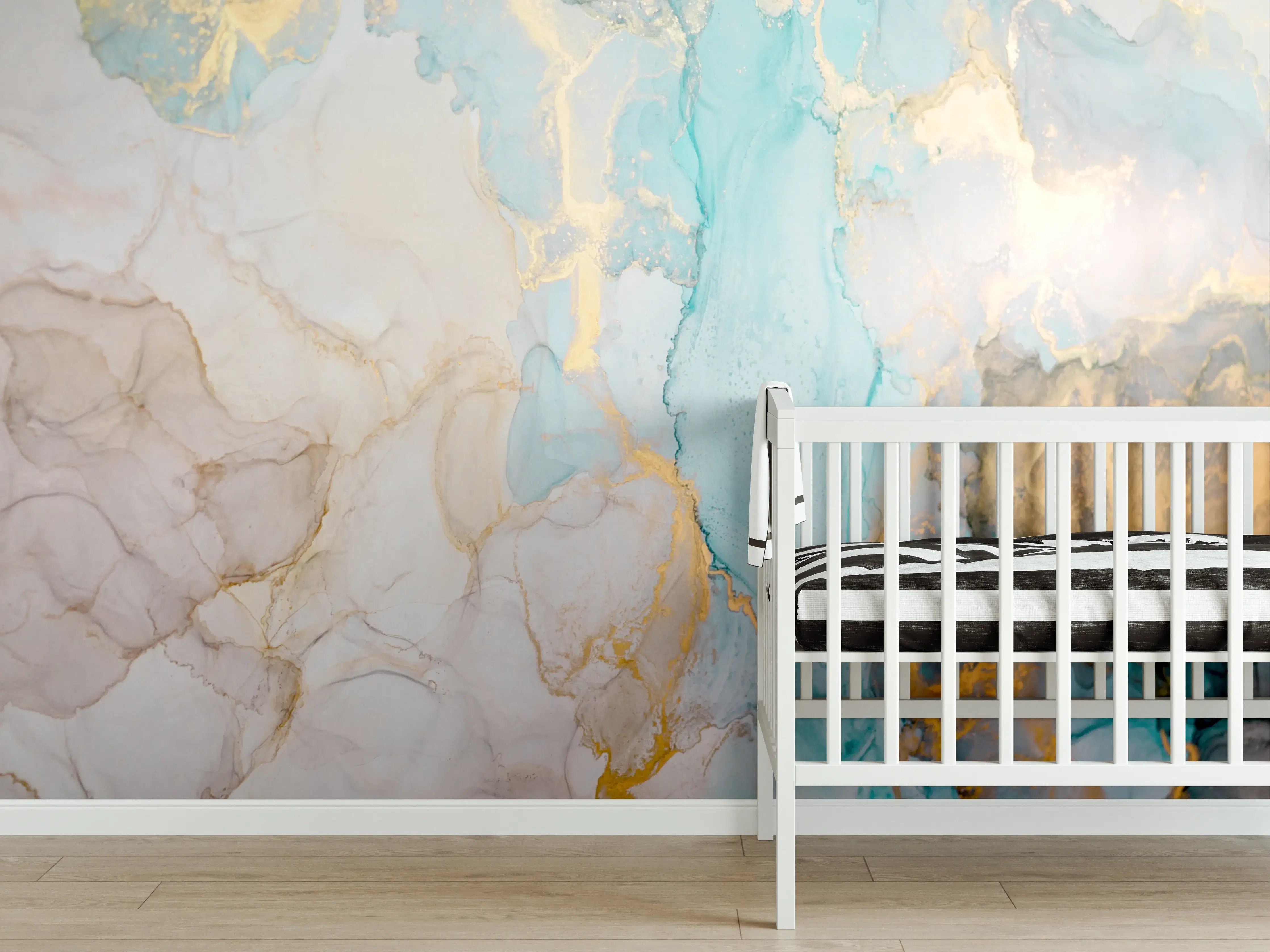 Babyzimmer Wandgestaltung - Blautöne mit Goldakzenten