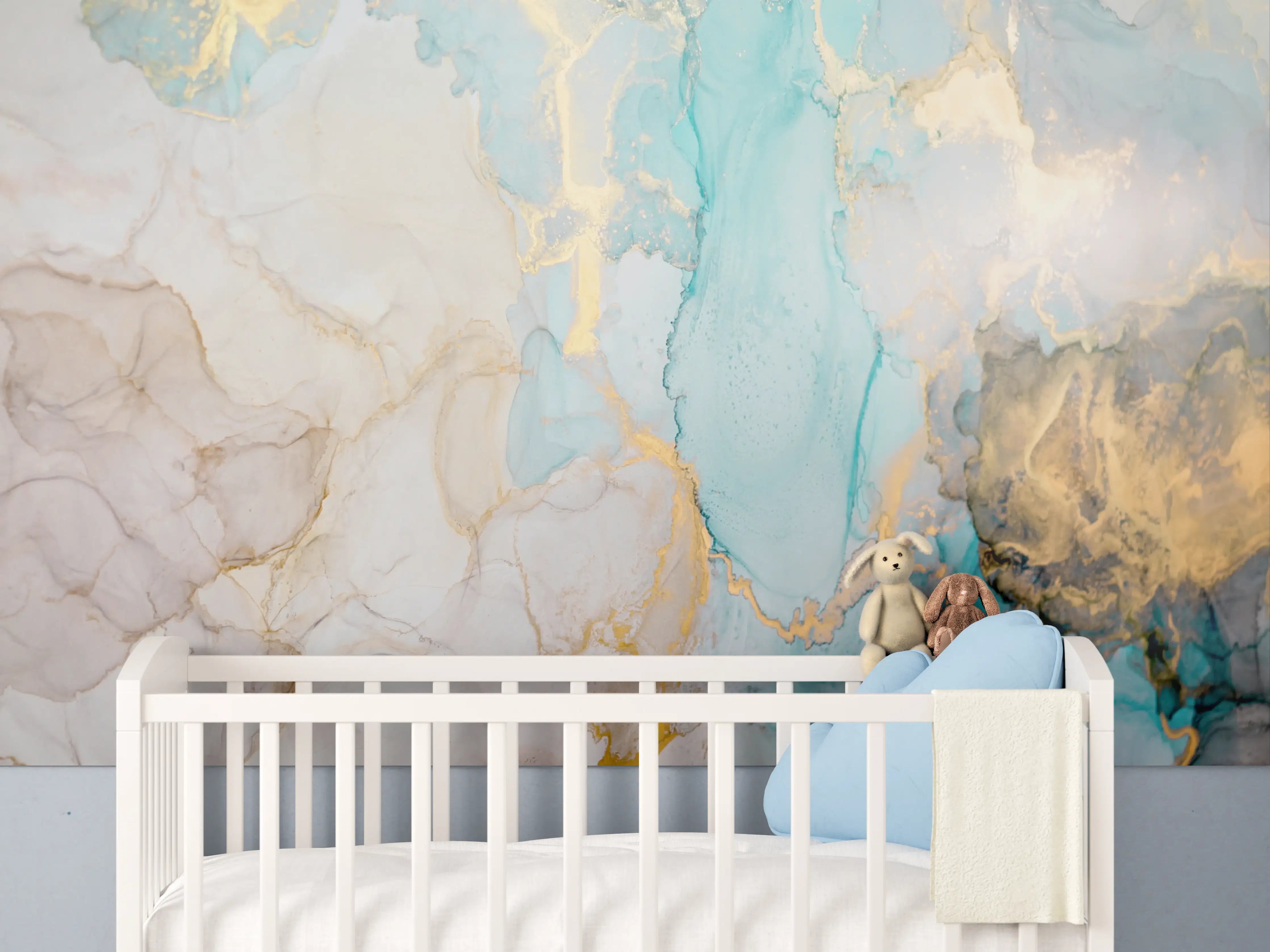 Babyzimmer Wandgestaltung - Blautöne mit Goldakzenten
