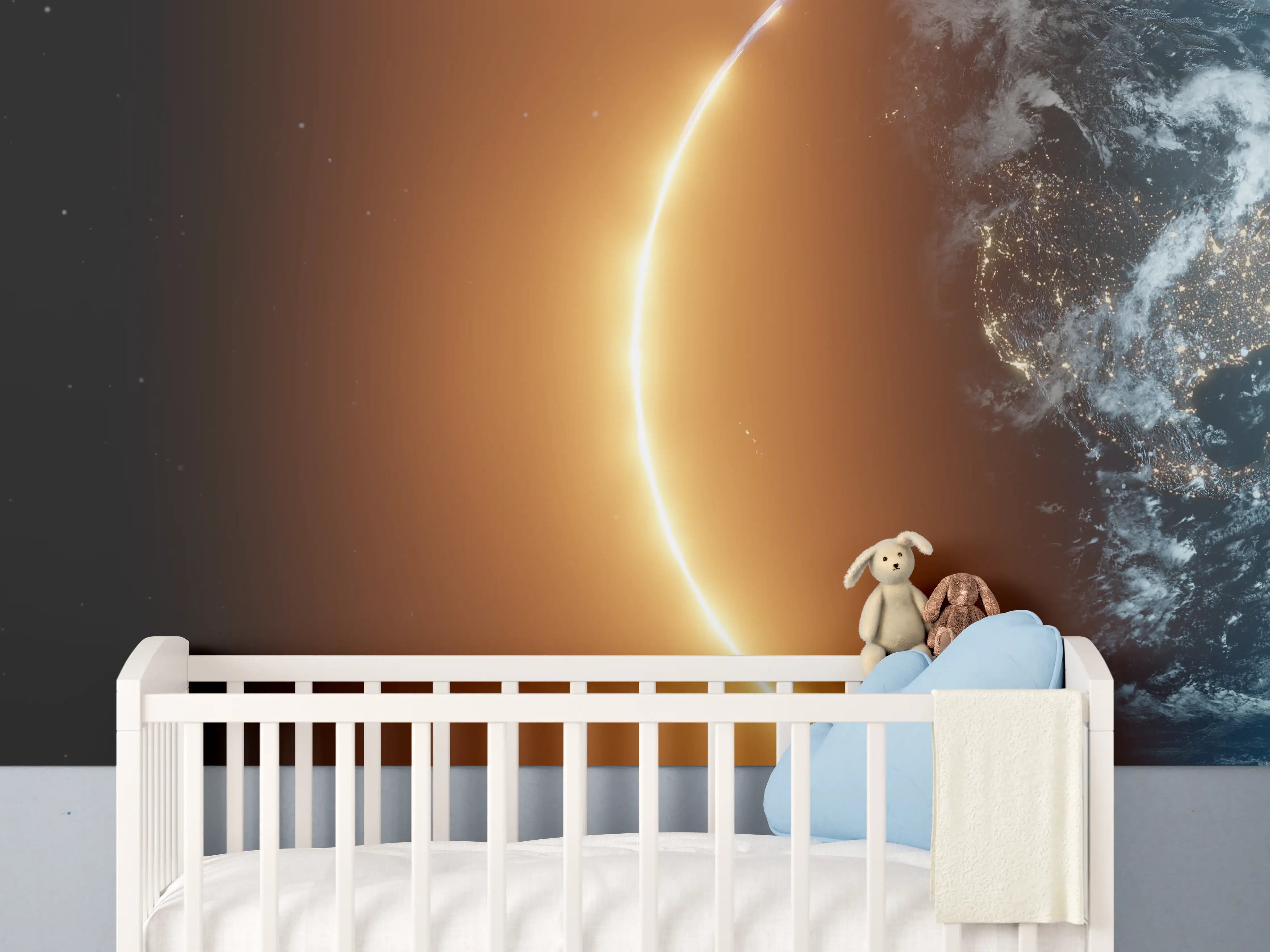 Babyzimmer Wandgestaltung - Blick auf Erde - Nacht der USA