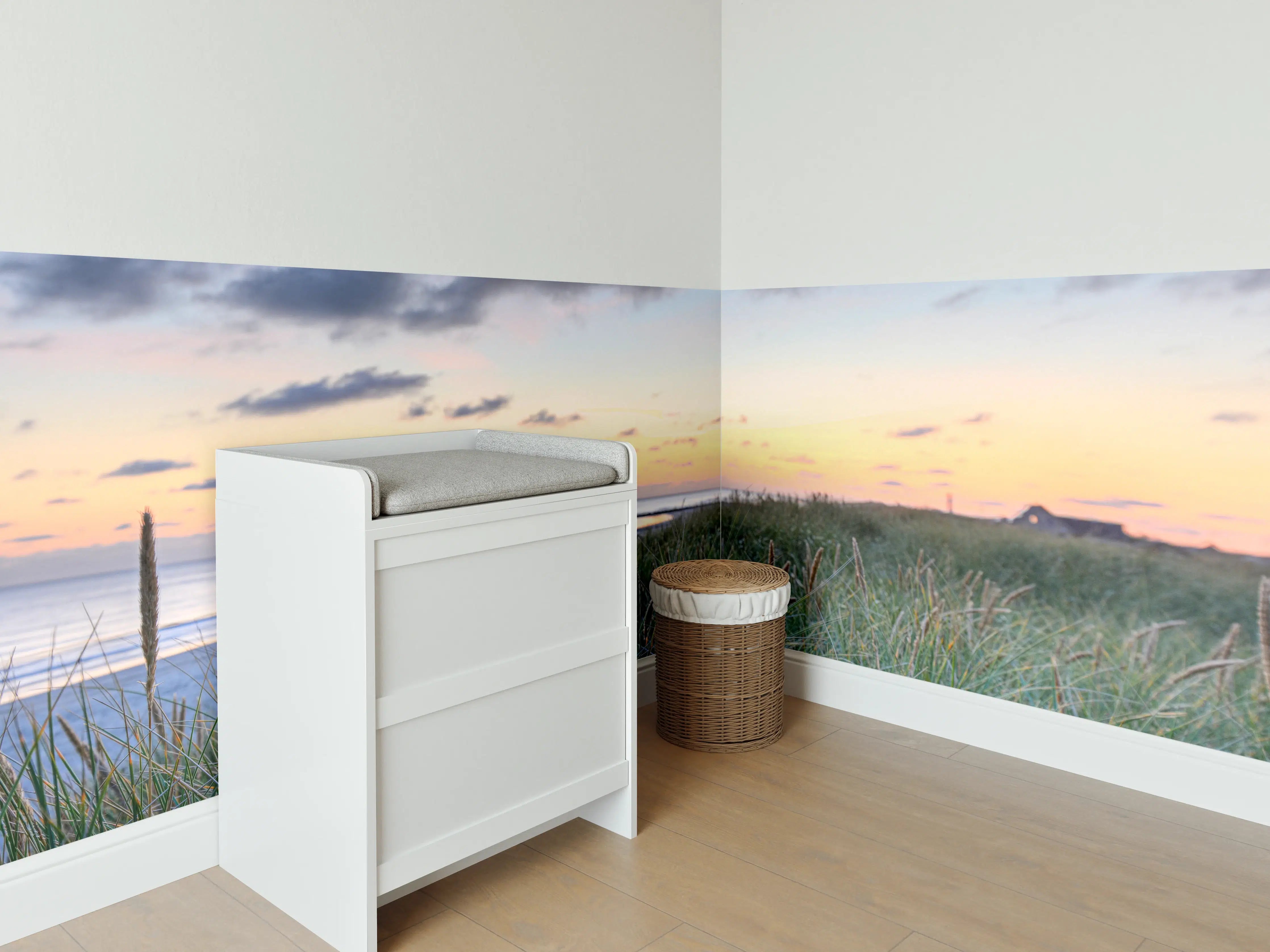 Babyzimmer Wandgestaltung - Blick auf den Strand bei Sonnenuntergang