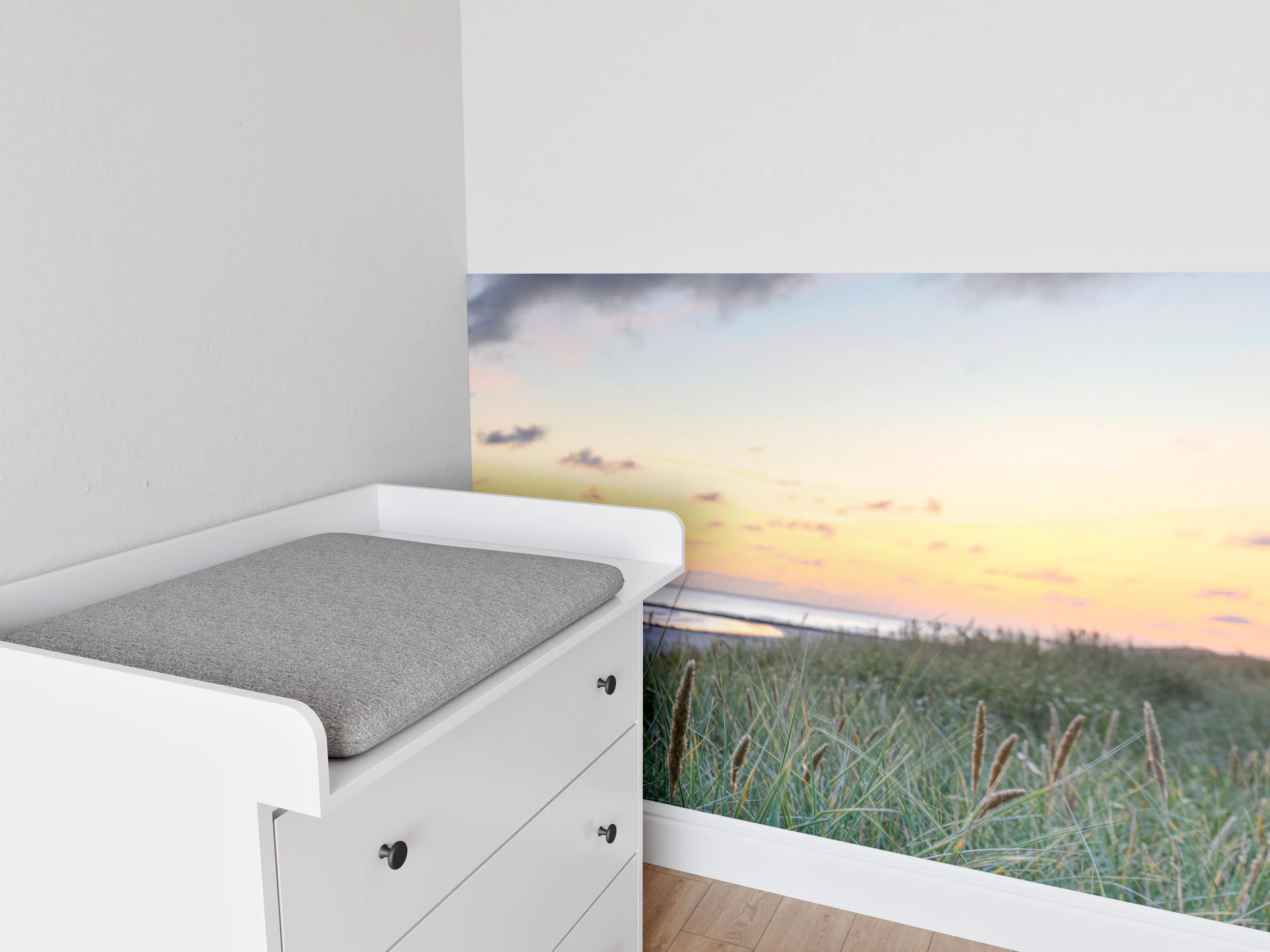 Babyzimmer Wandgestaltung - Blick auf den Strand bei Sonnenuntergang