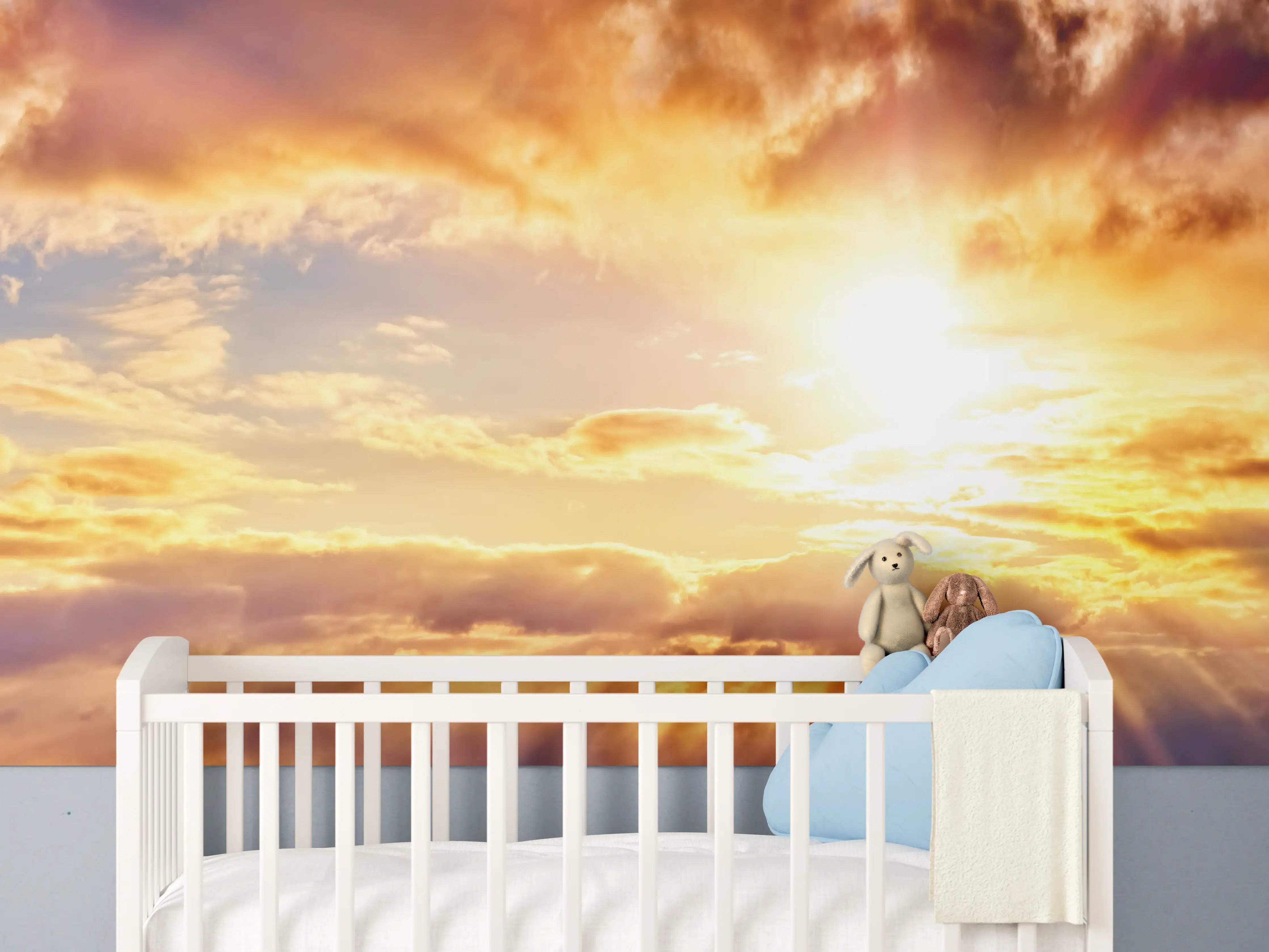 Babyzimmer Wandgestaltung - Blick zum schönen Sonnenuntergang