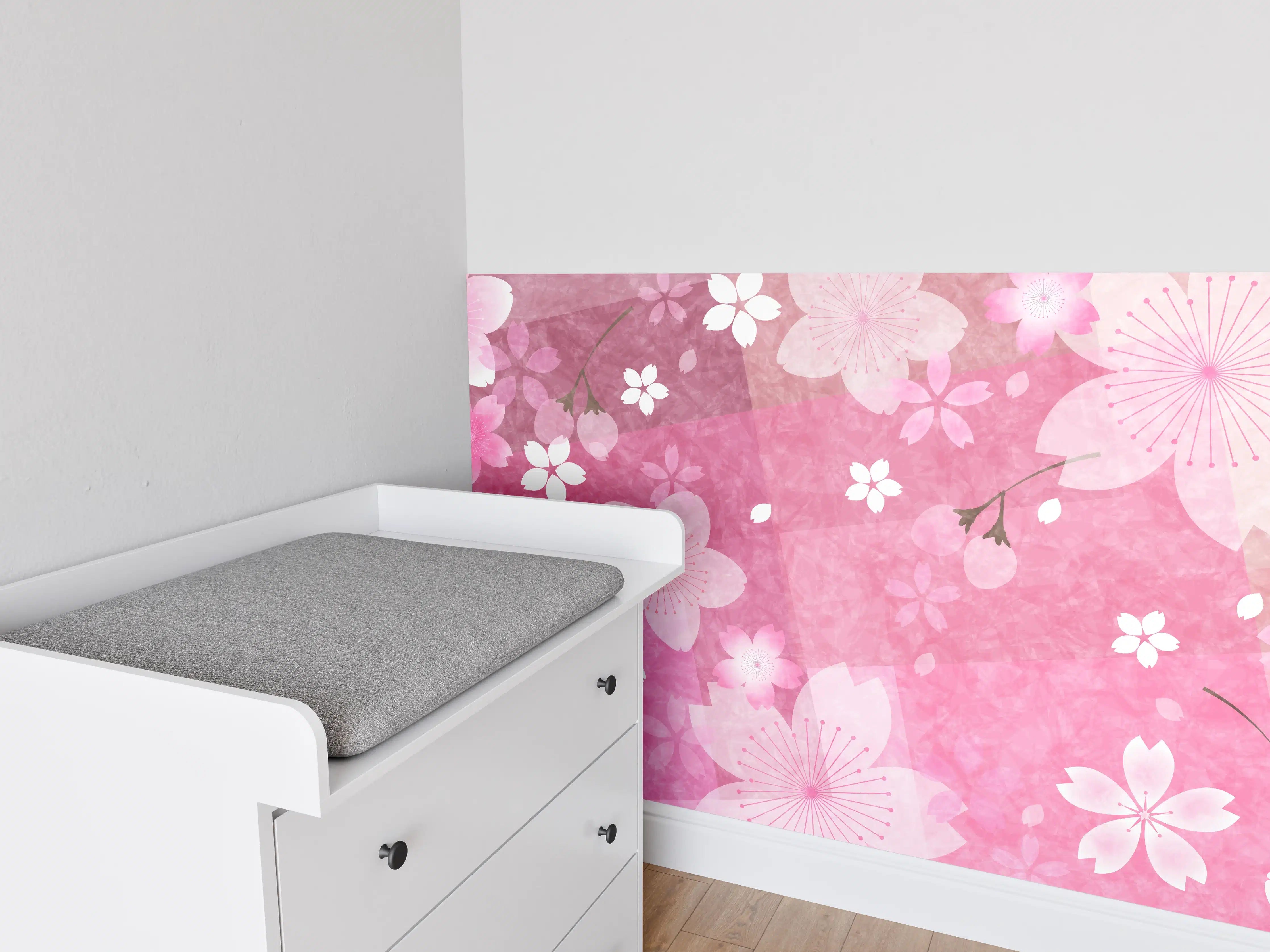 Babyzimmer Wandgestaltung - Blühendes Sakura-Muster Rosa