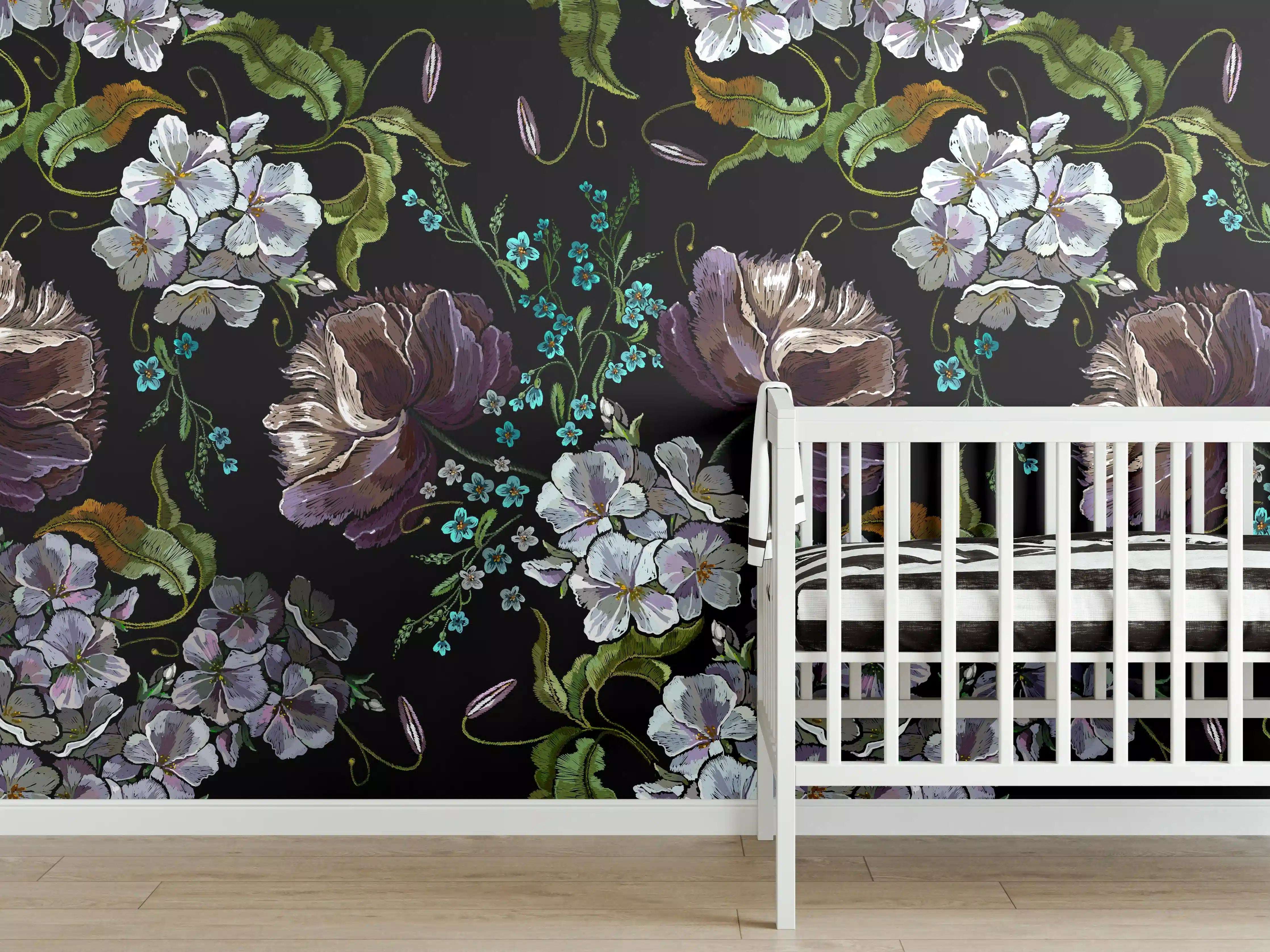 Babyzimmer Wandgestaltung - Blüten in der Nacht