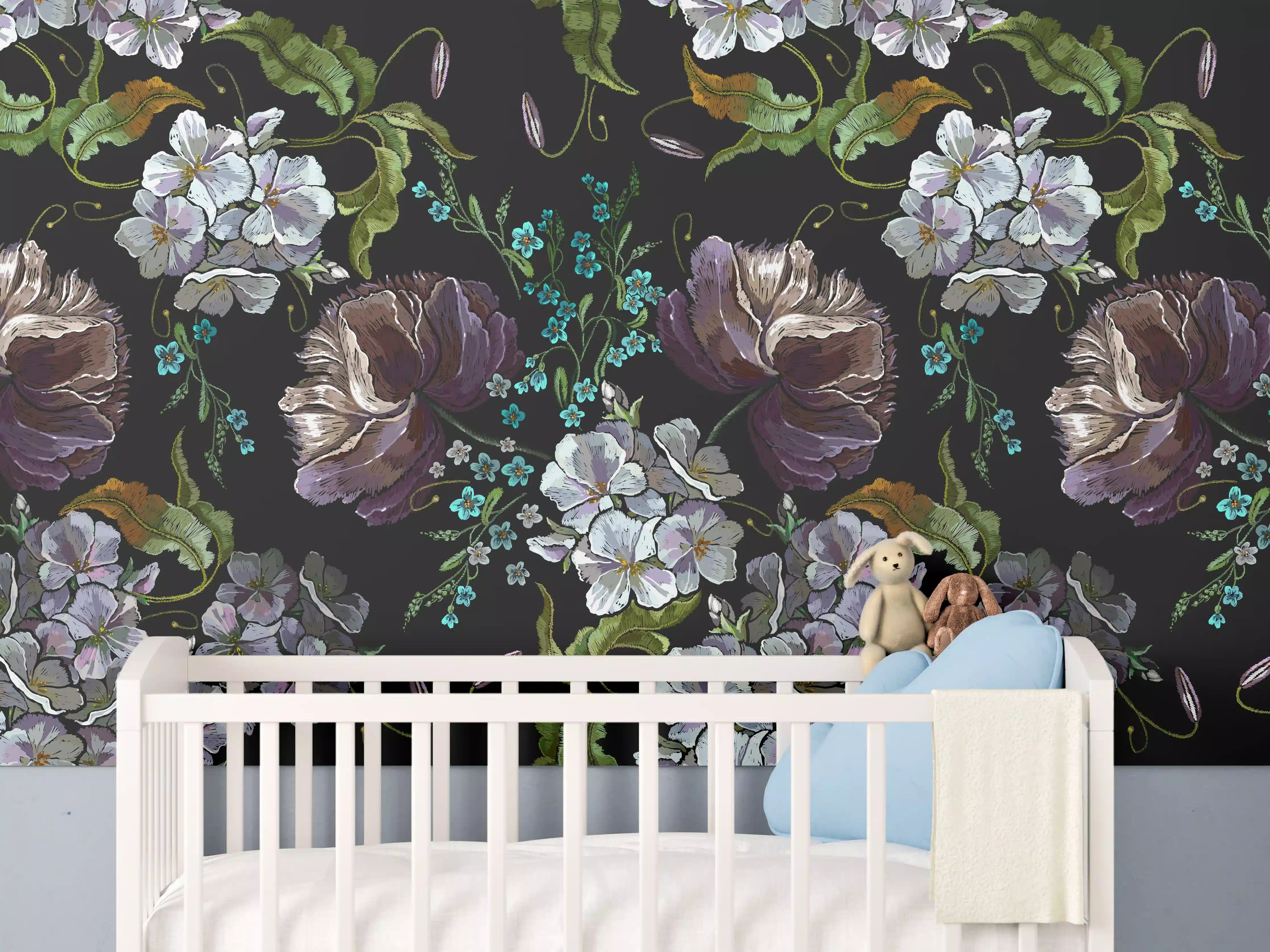 Babyzimmer Wandgestaltung - Blüten in der Nacht