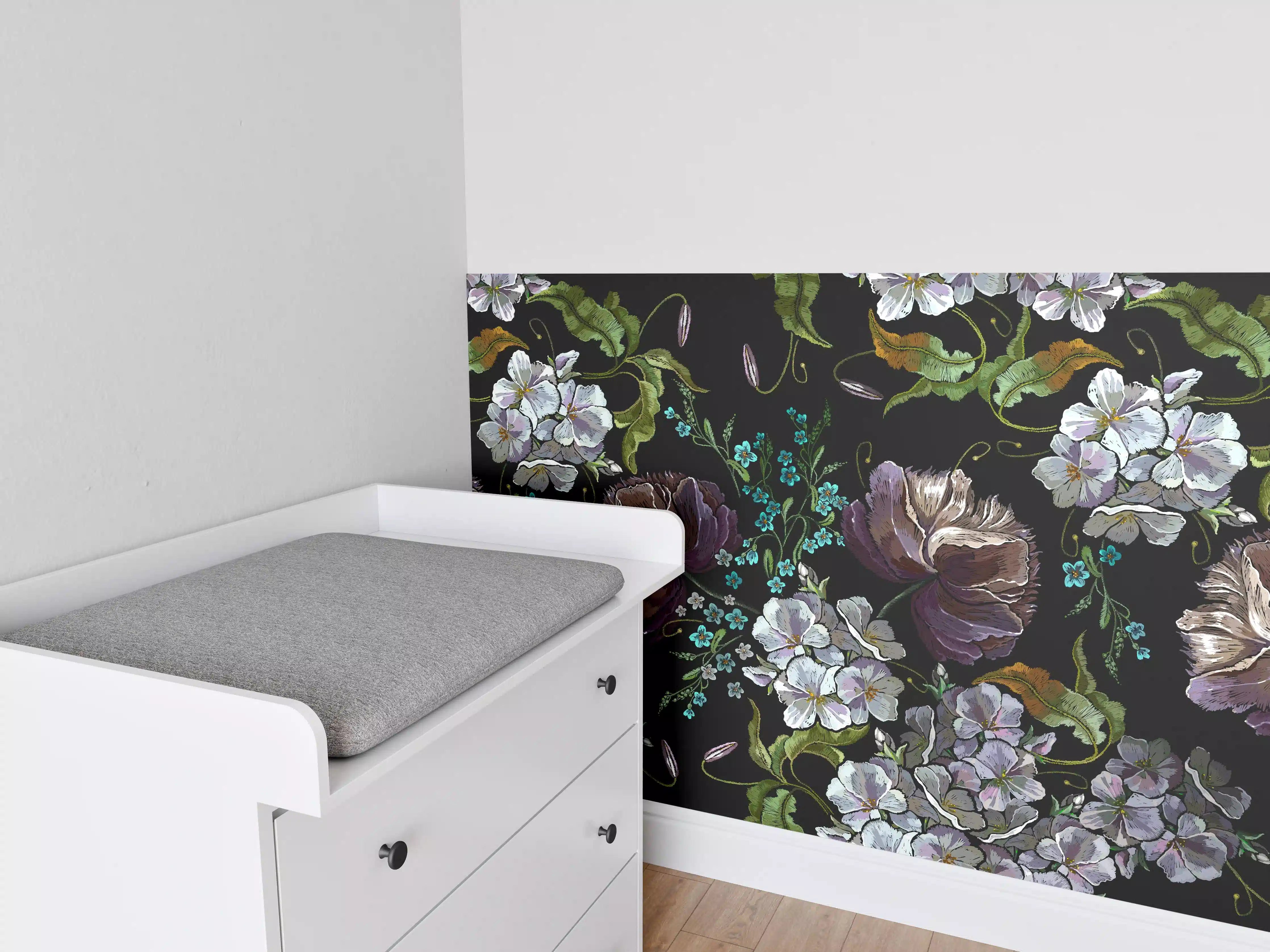 Babyzimmer Wandgestaltung - Blüten in der Nacht