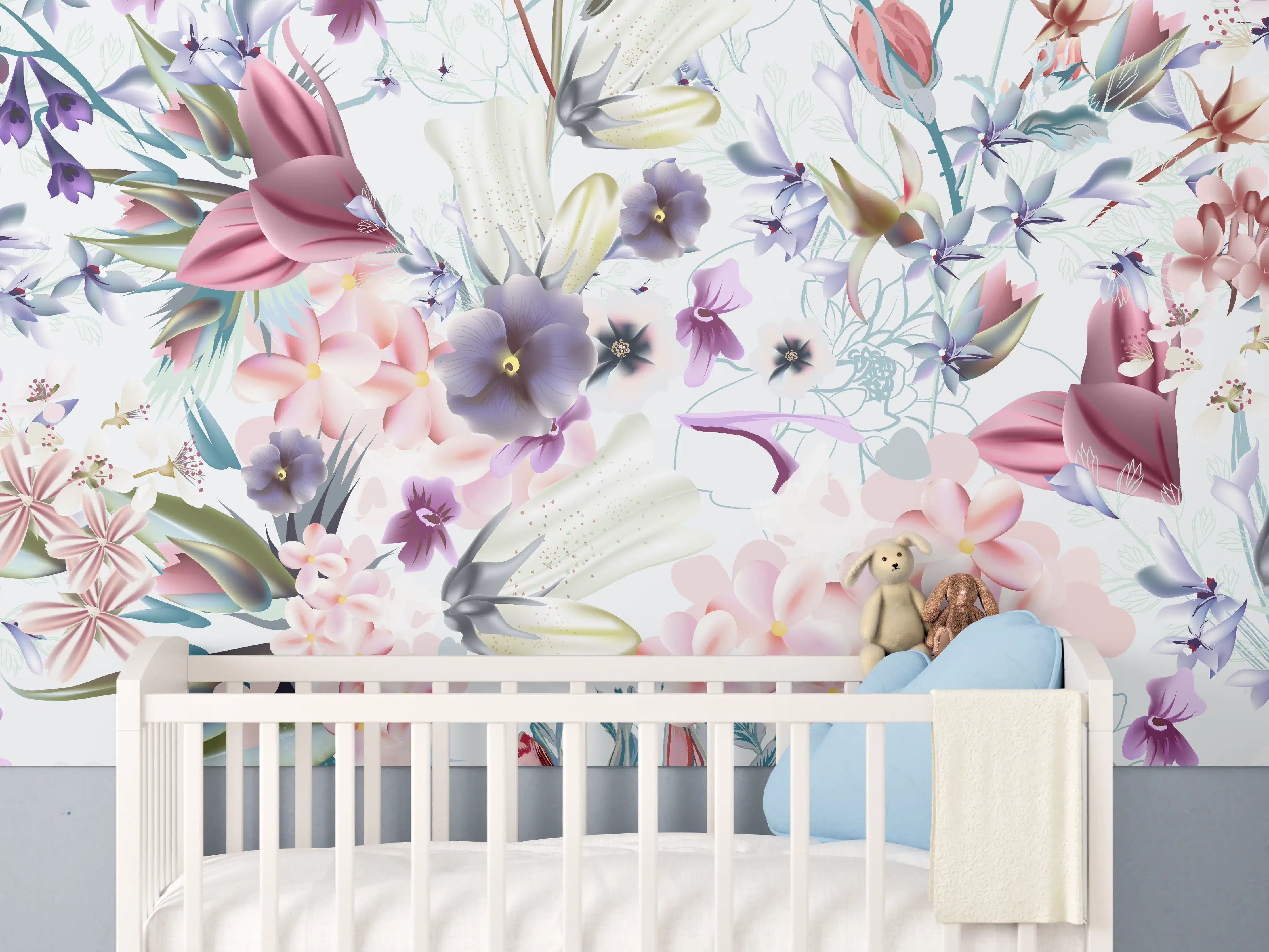 Babyzimmer Wandgestaltung - Blütenexplosion - Aquarell