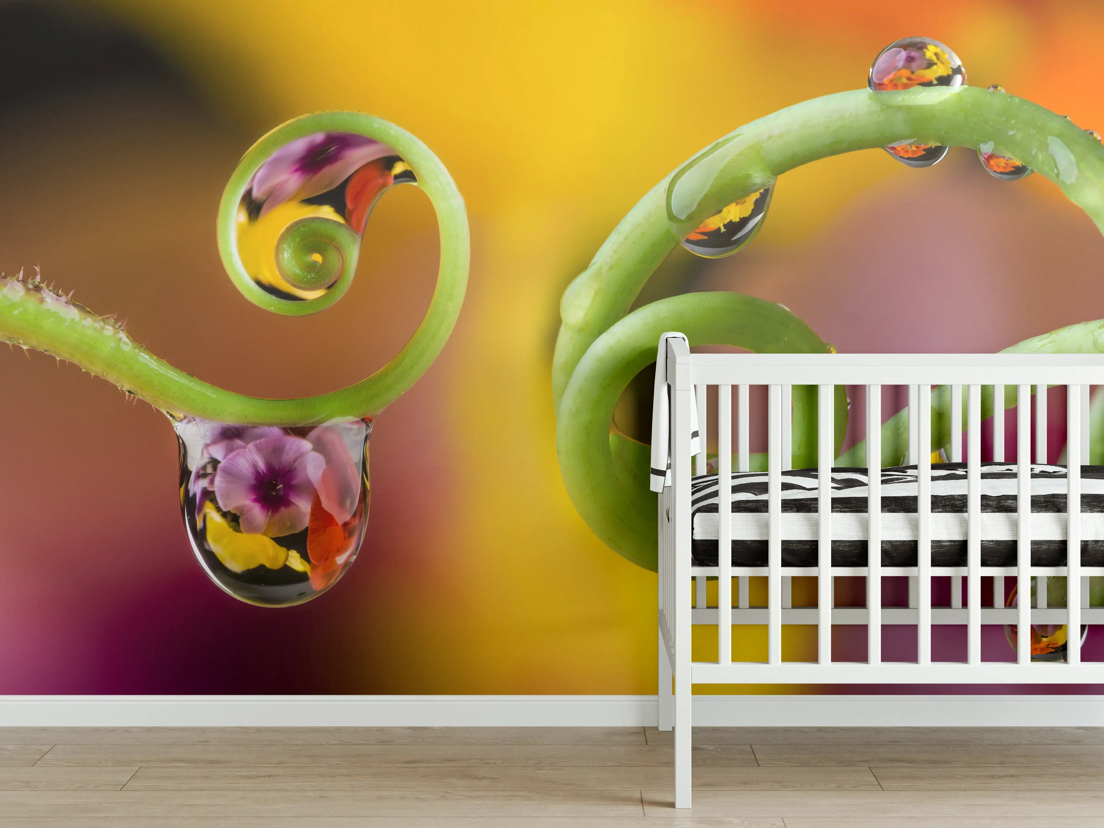 Babyzimmer Wandgestaltung - Blume mit abstrakten Tropfen