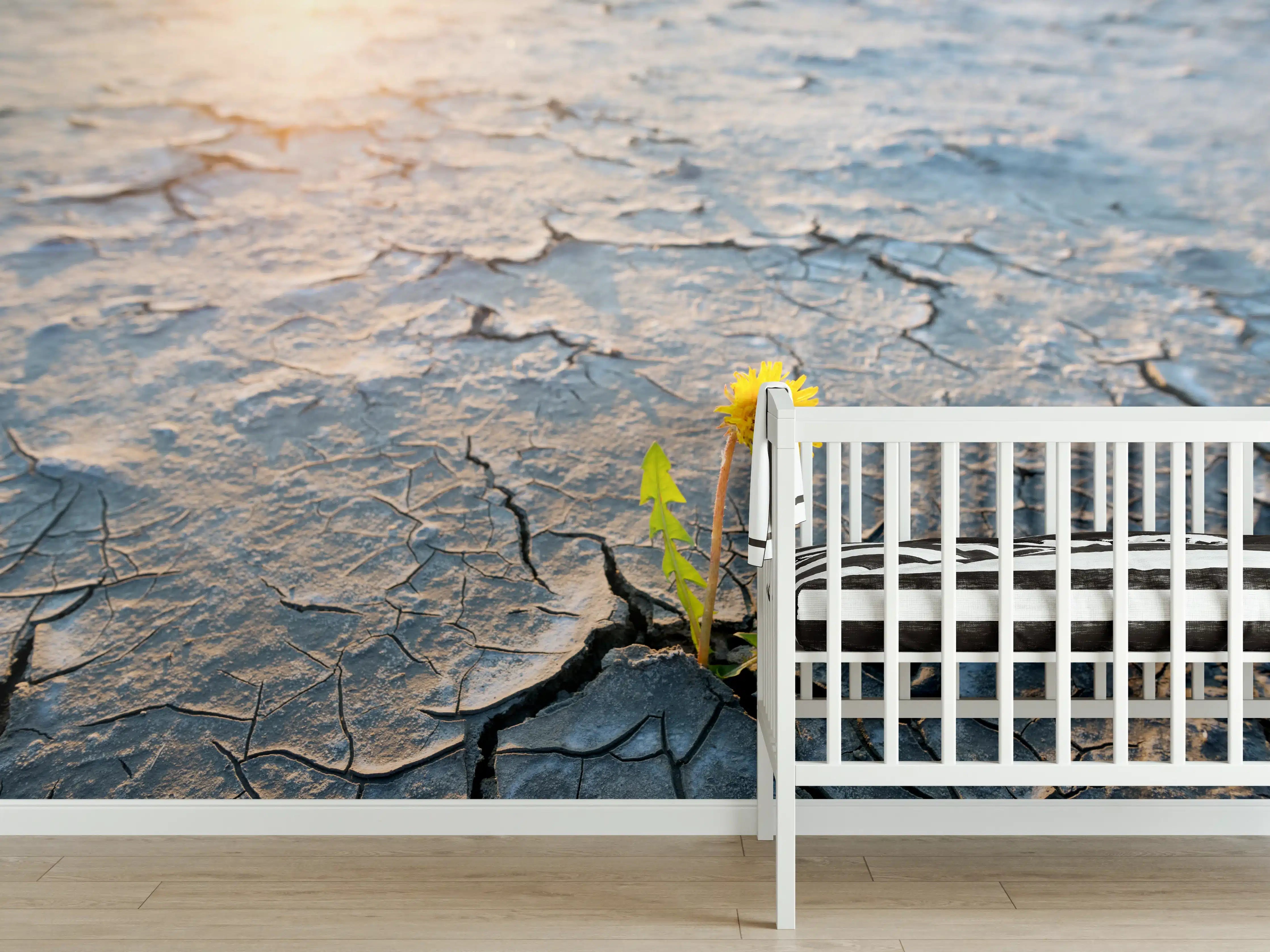 Babyzimmer Wandgestaltung - Blume wächst in trockener Wüste