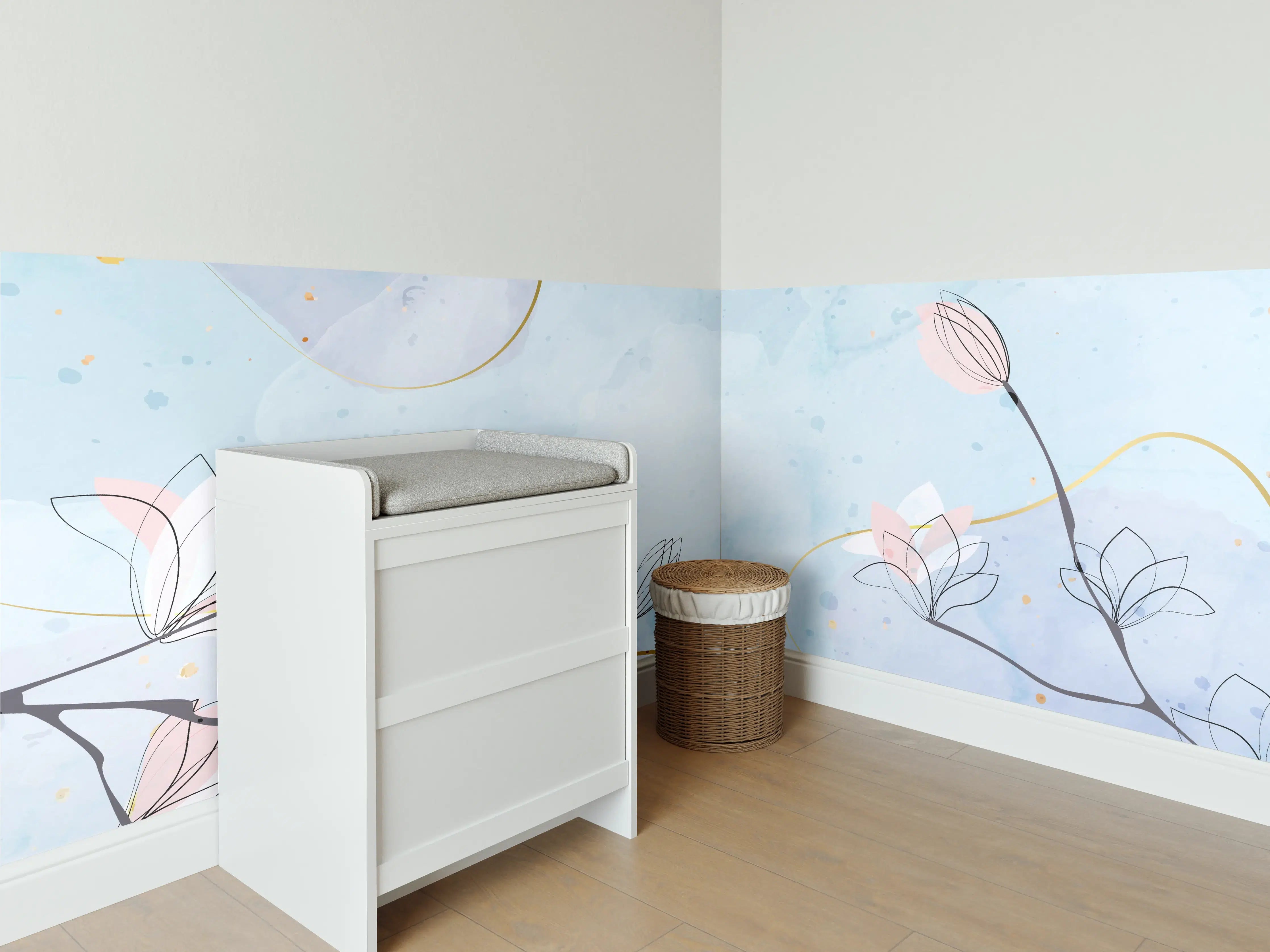 Babyzimmer Wandgestaltung - Blumen-Aquarell Pastellfarben