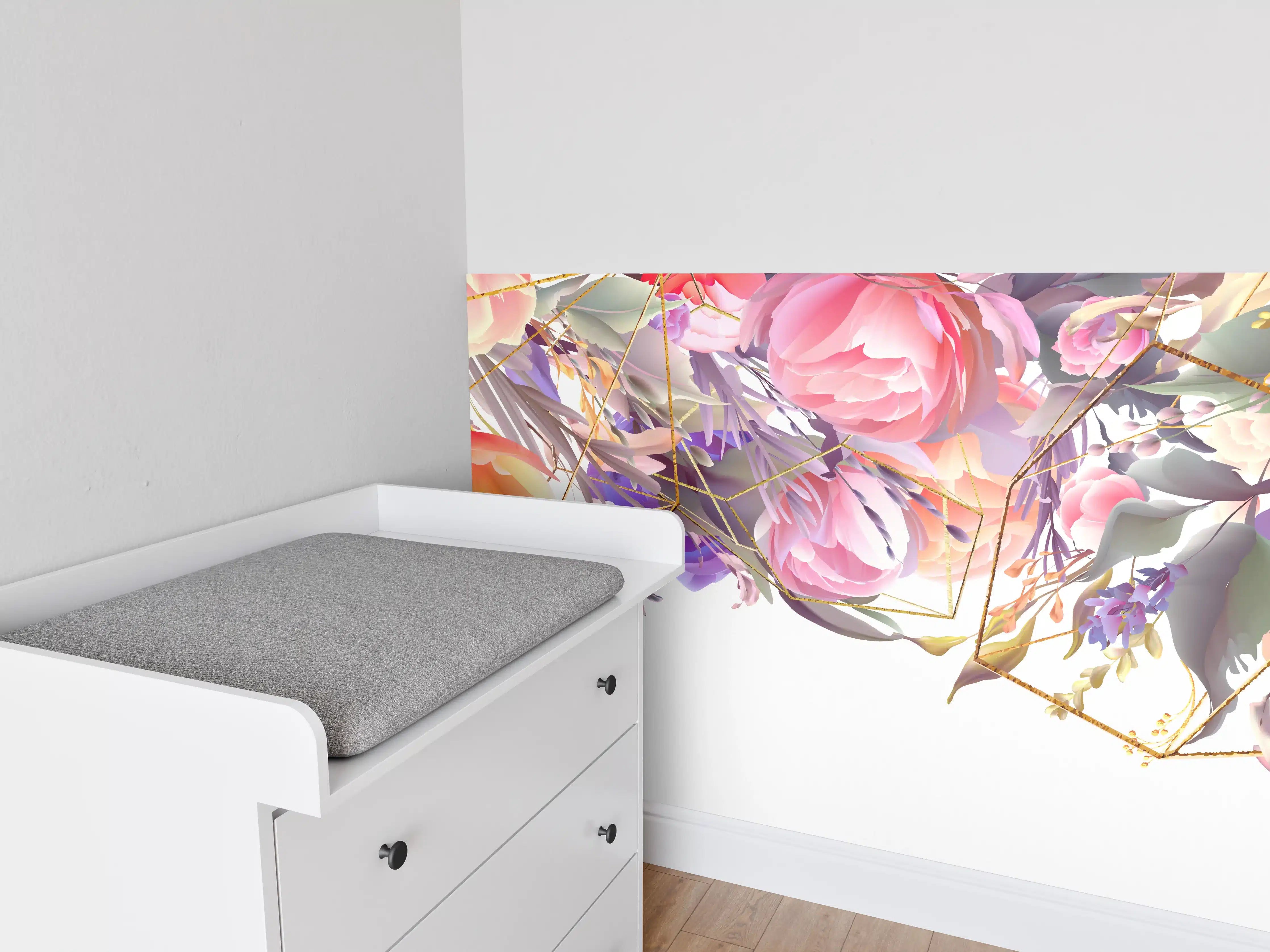 Babyzimmer Wandgestaltung - Blumen-Muster Abstrakt Gold