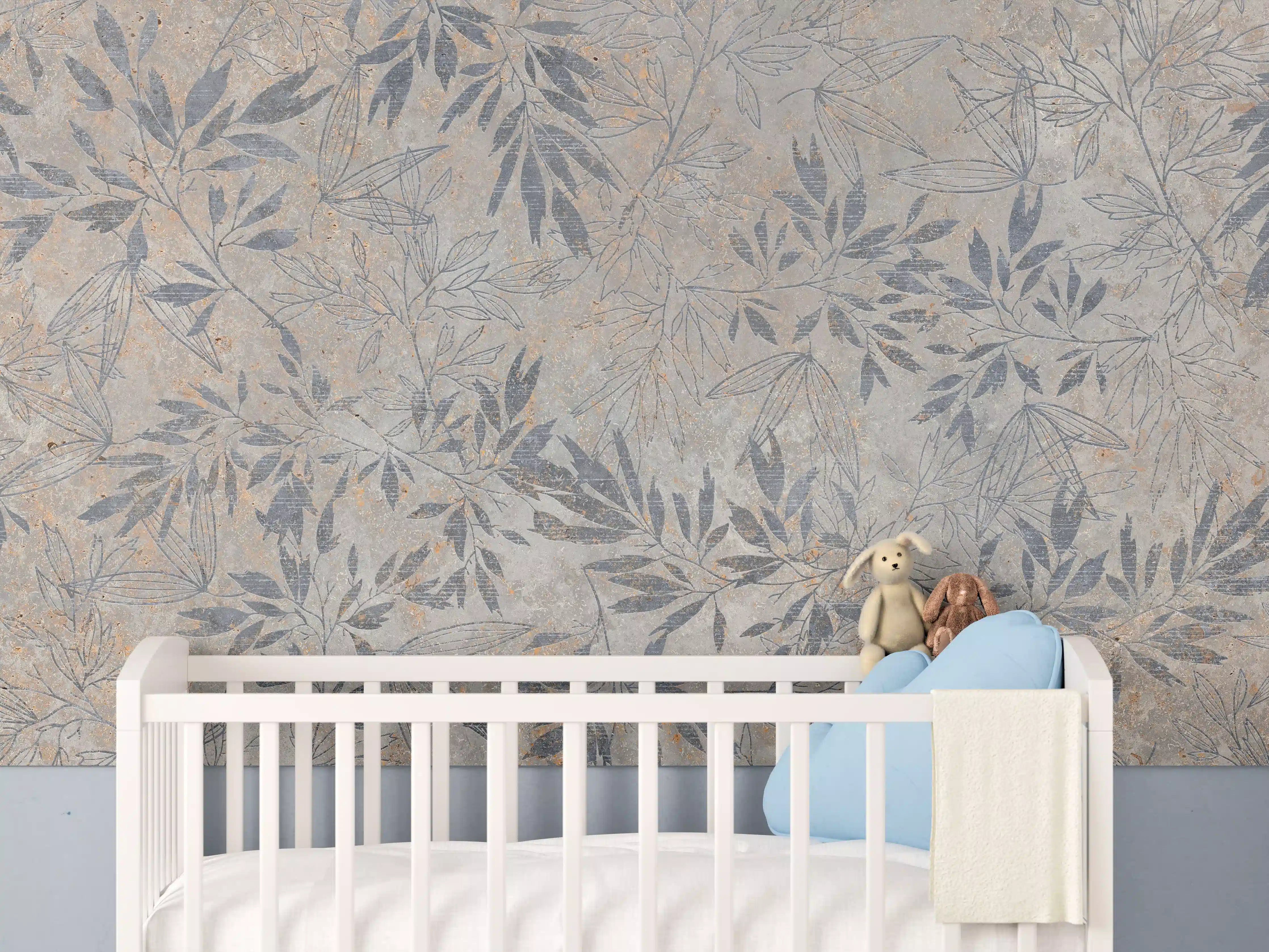 Babyzimmer Wandgestaltung - Blumen auf alten weißen Wandhintergrund