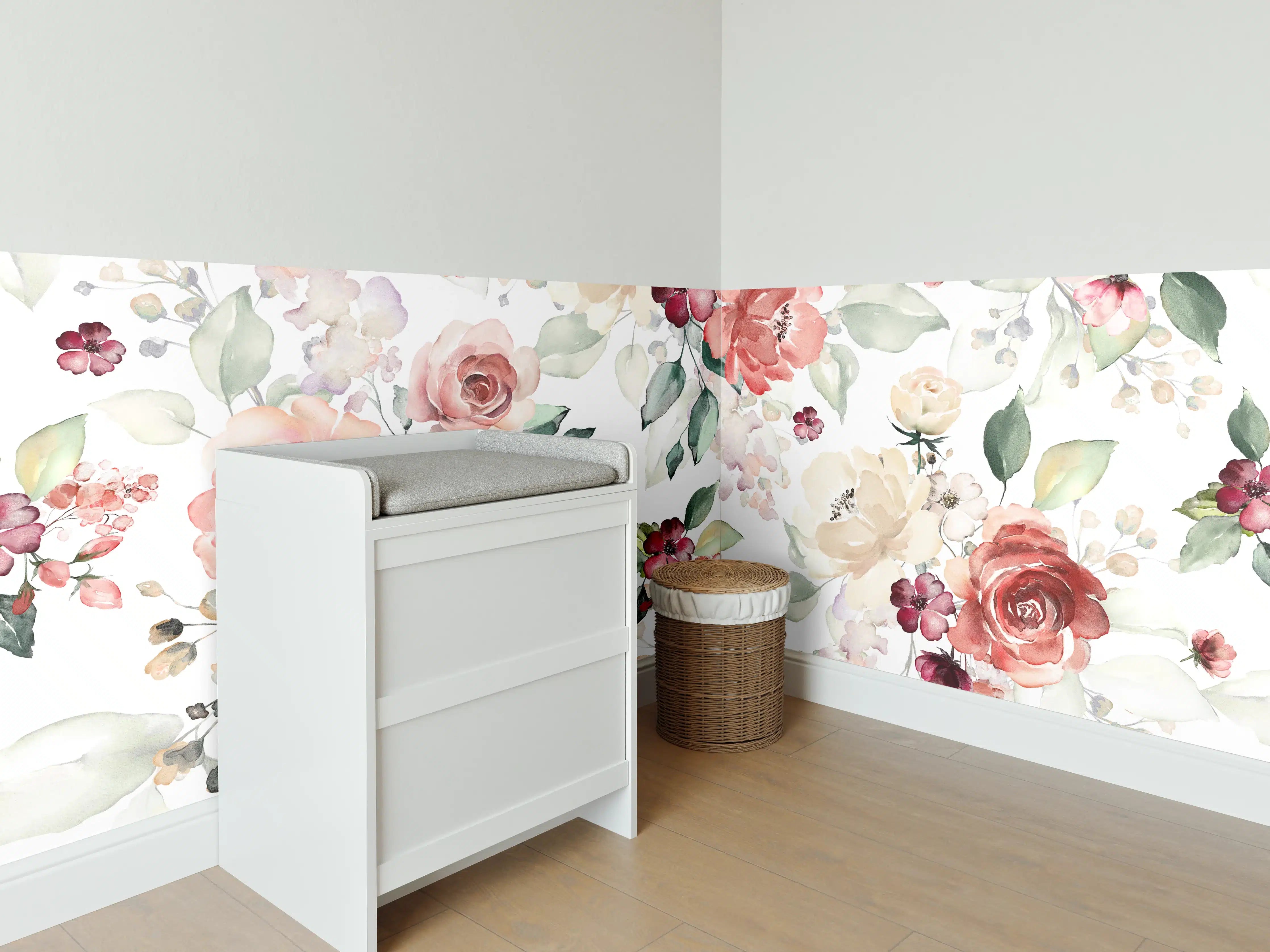 Babyzimmer Wandgestaltung - Blumen und Blätter im Tapeten-Stil