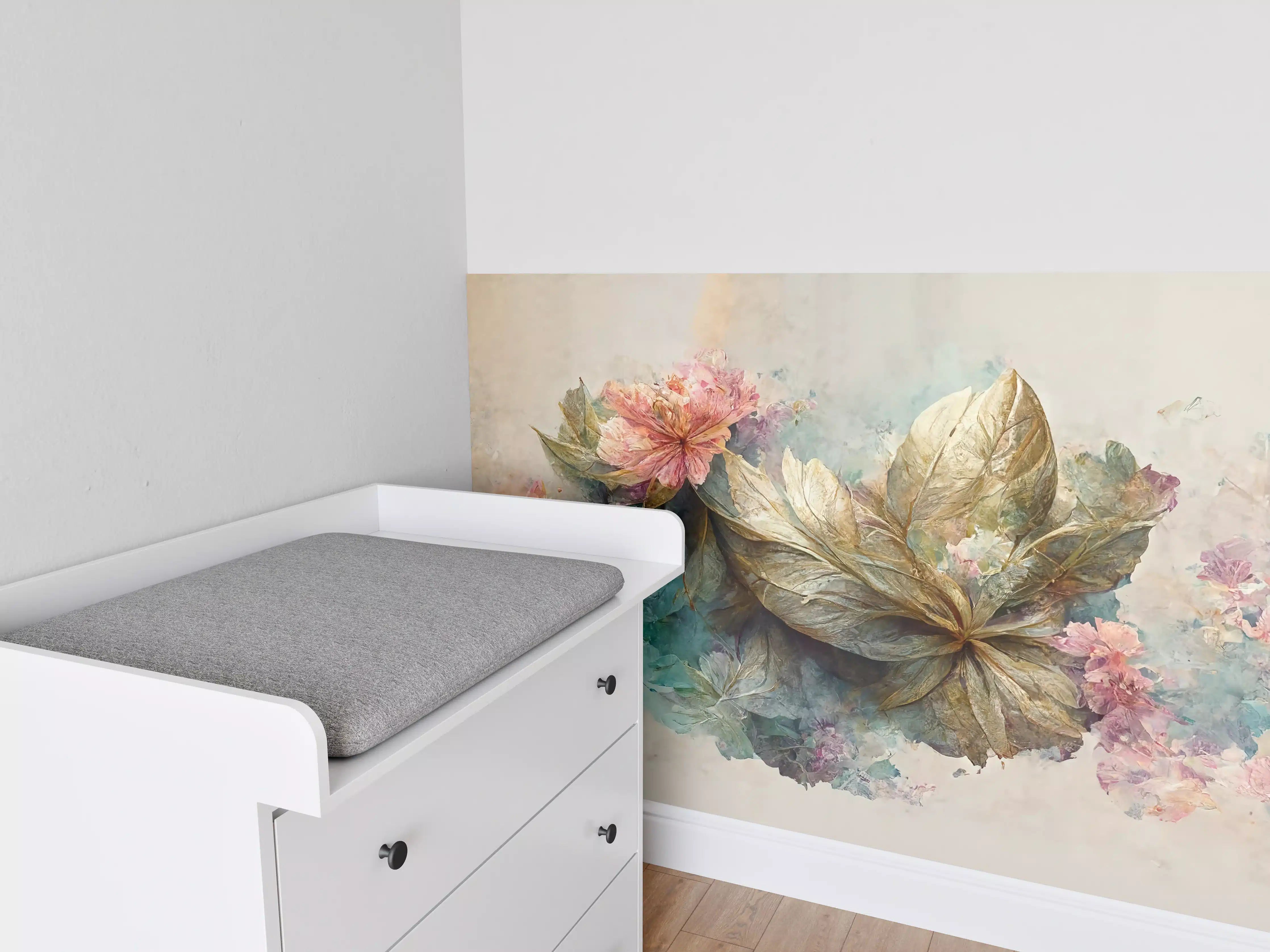 Babyzimmer Wandgestaltung - Blumen und Blätter in Pastellfarben