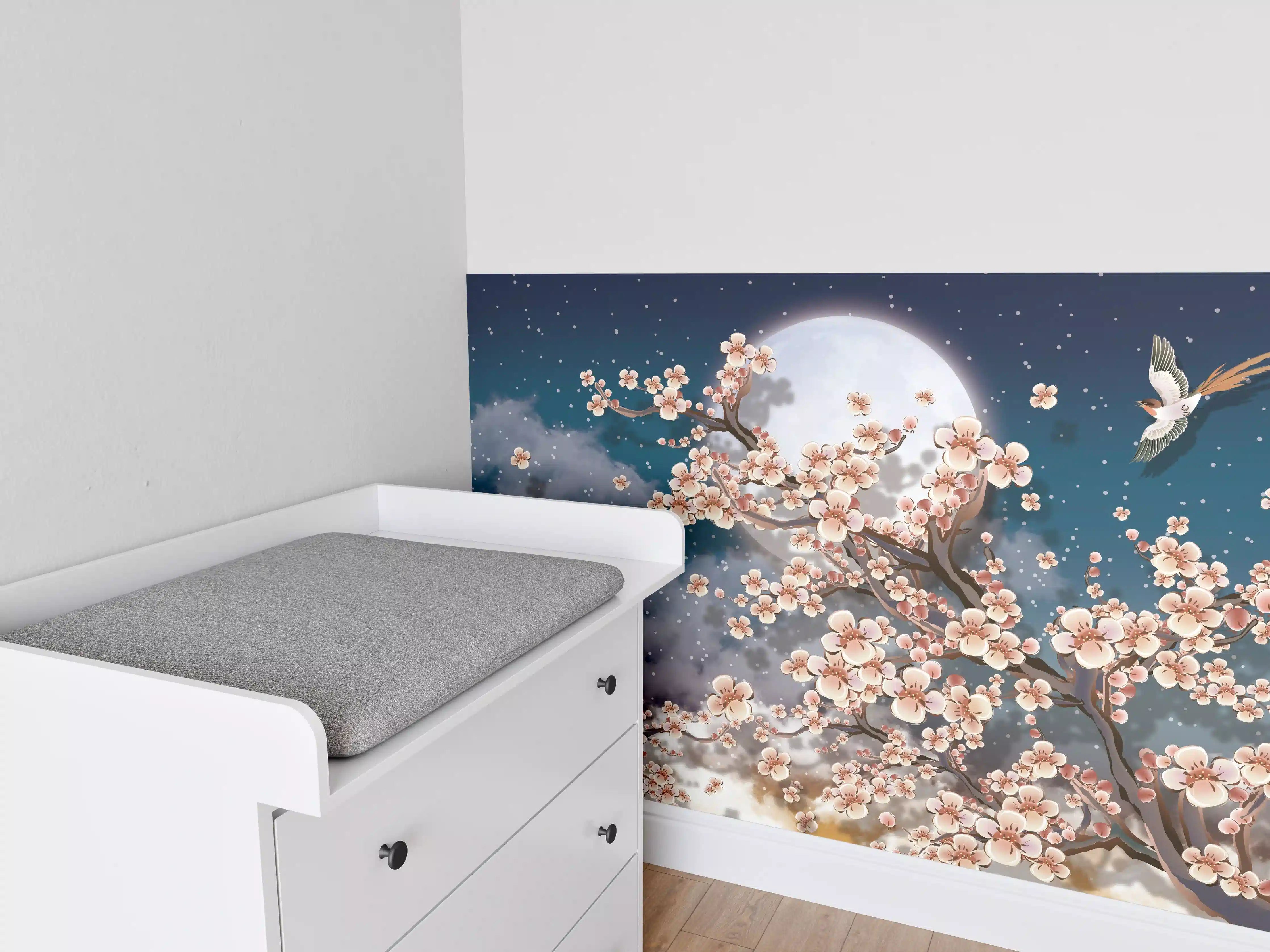 Babyzimmer Wandgestaltung - Blumen und Vögel - Floral