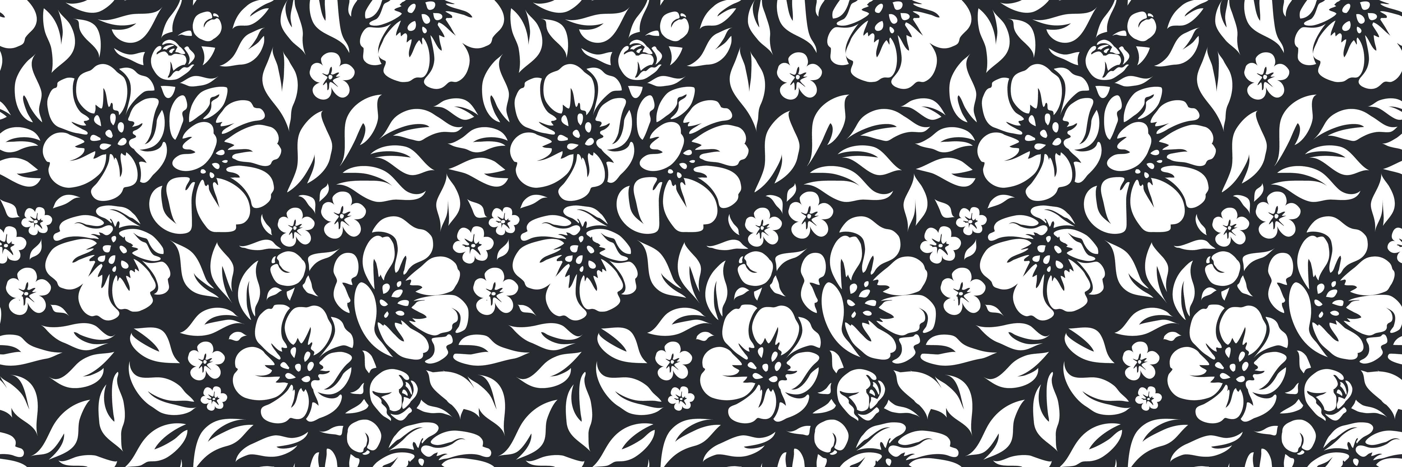 Babyzimmer Wandgestaltung-Blumenmuster Schwarz-Weiß