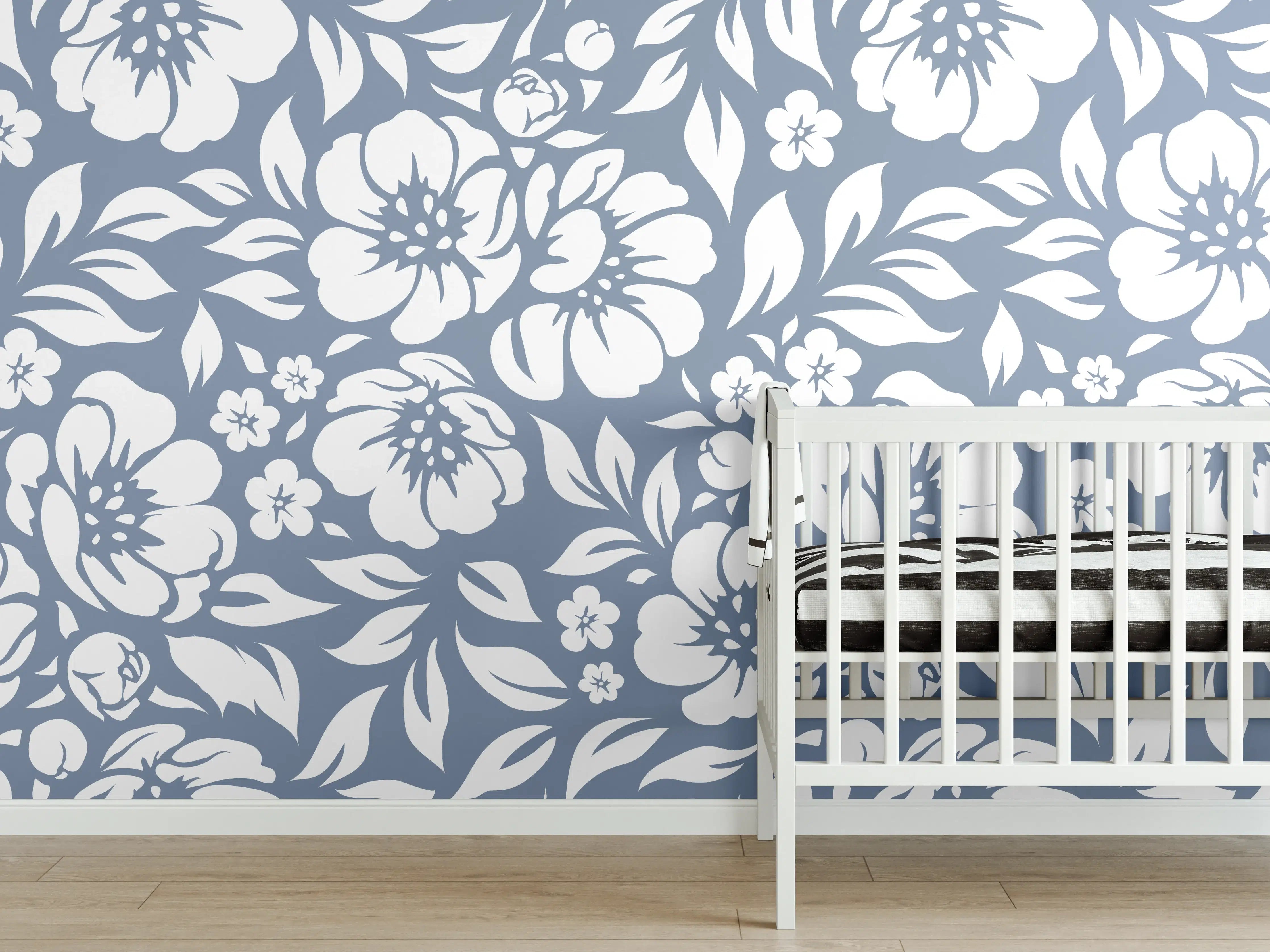 Babyzimmer Wandgestaltung - Blumenmuster in Aqua