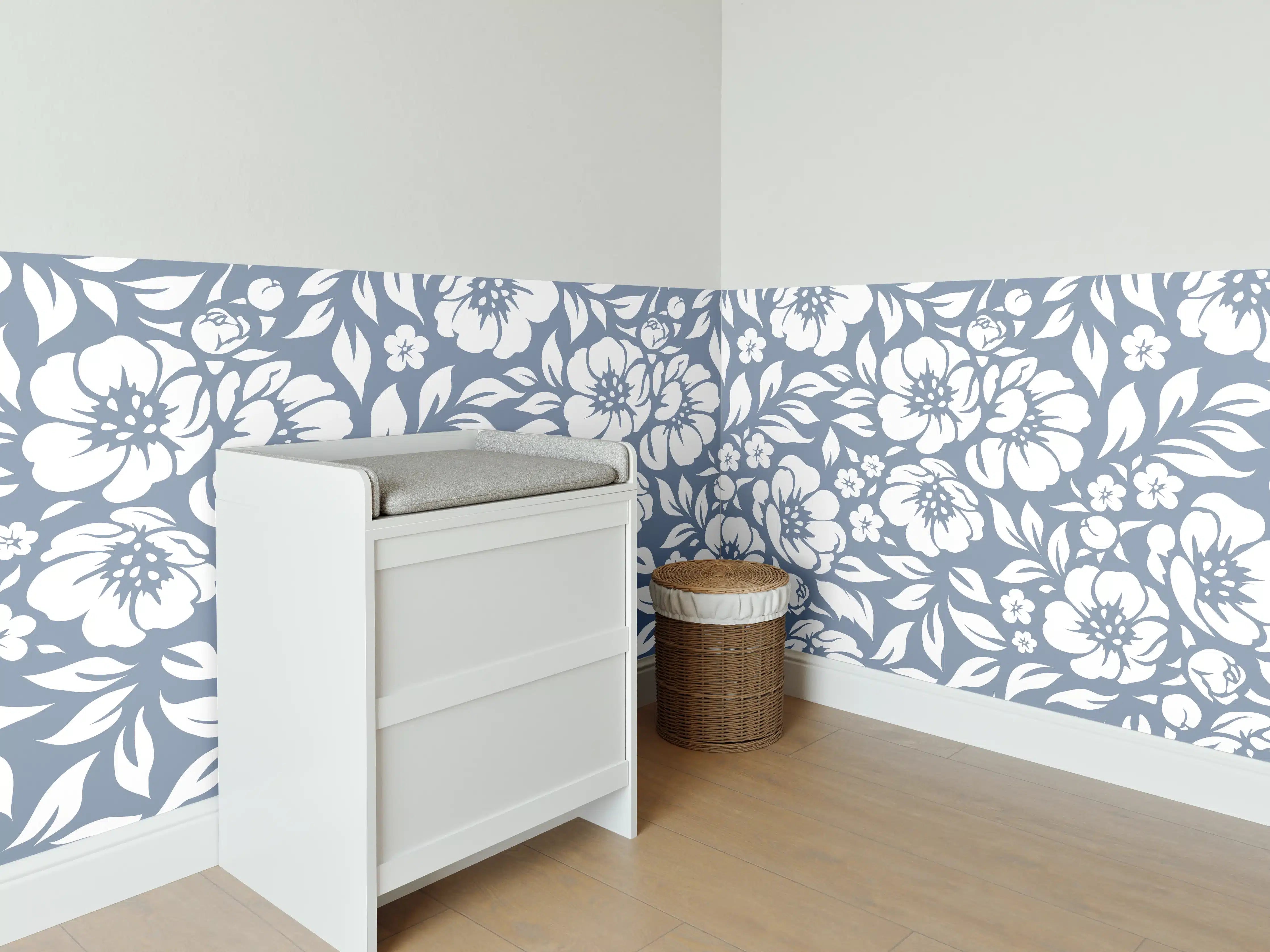 Babyzimmer Wandgestaltung - Blumenmuster in Aqua