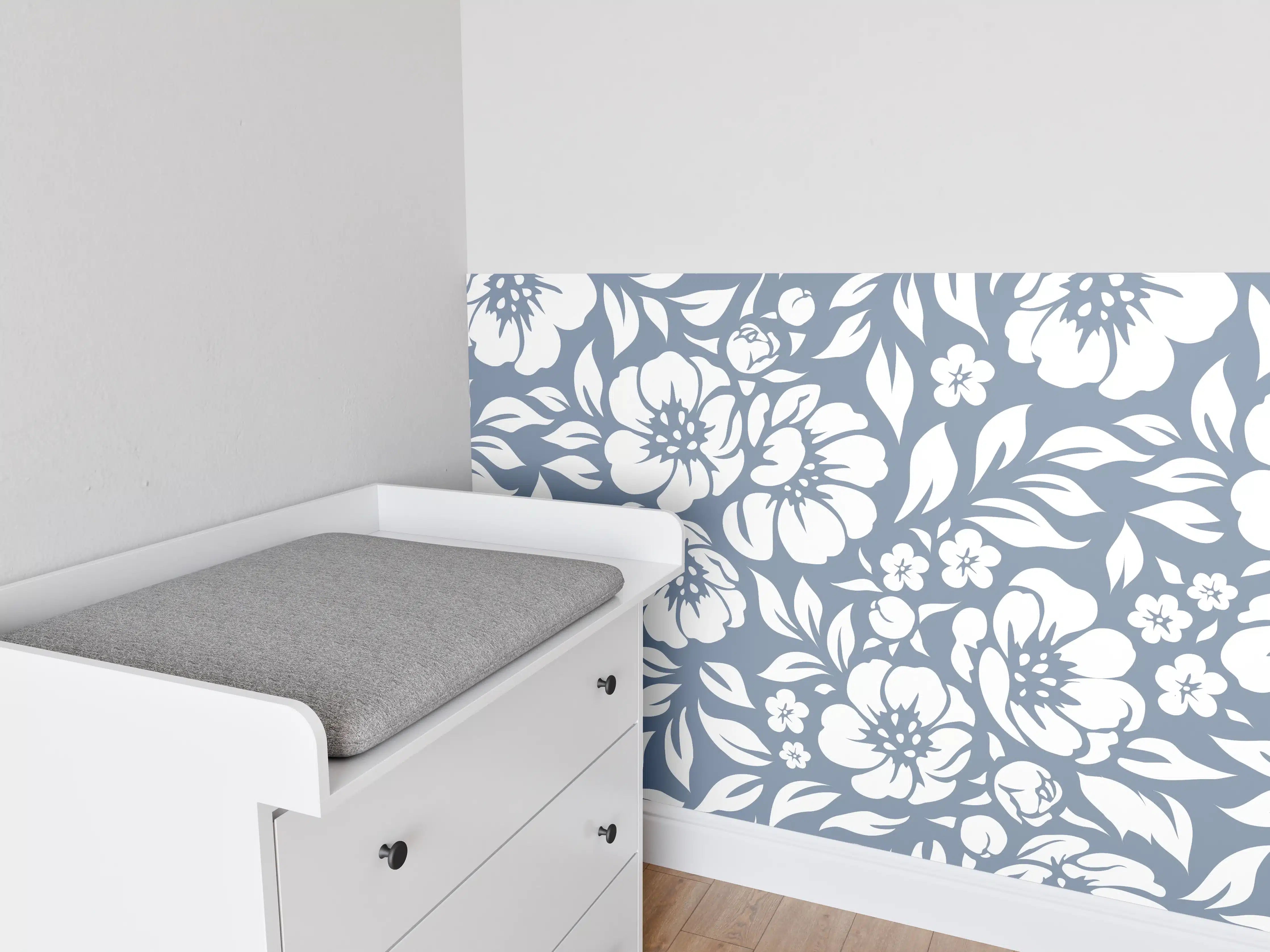 Babyzimmer Wandgestaltung - Blumenmuster in Aqua