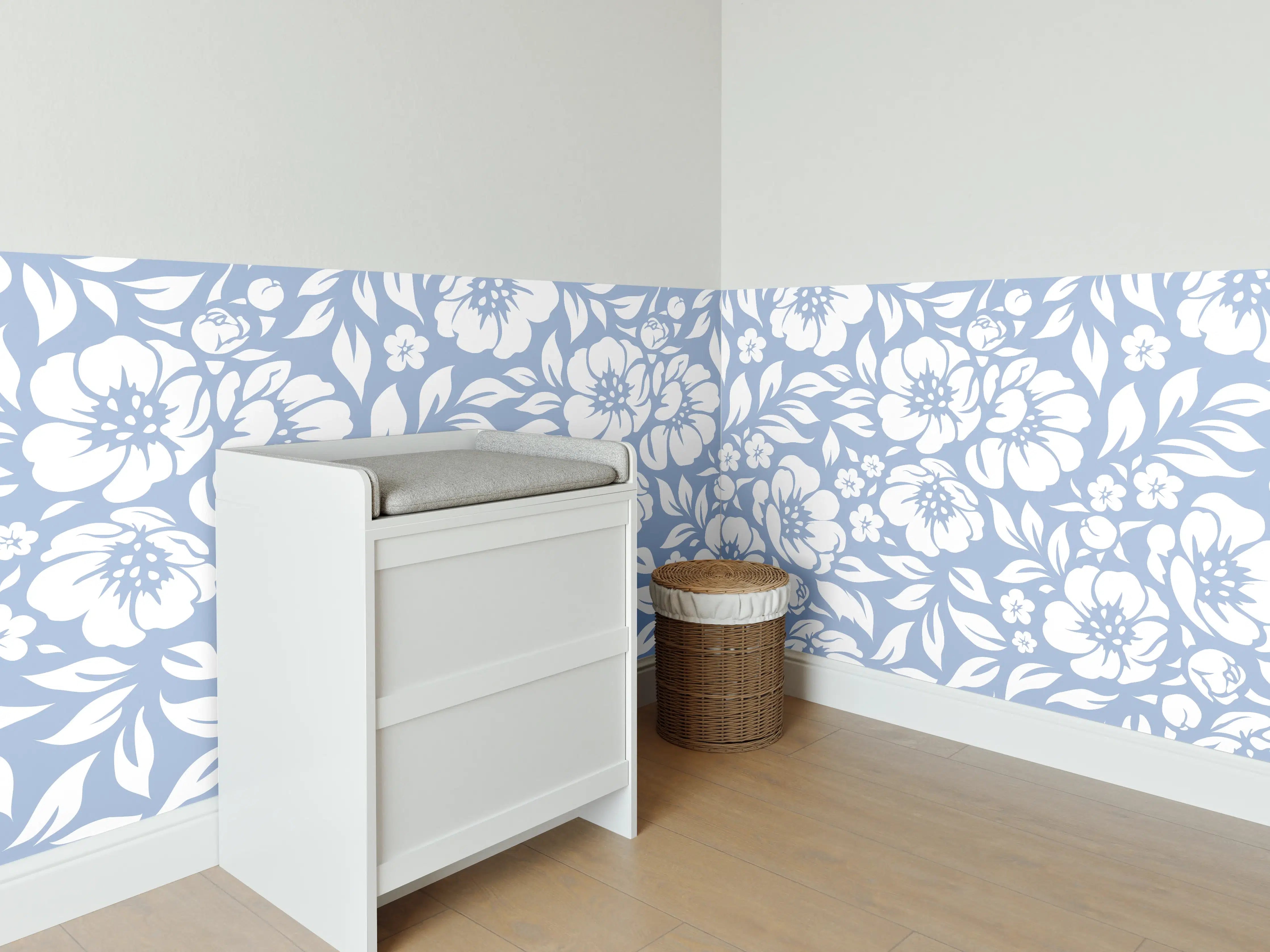 Babyzimmer Wandgestaltung - Blumenmuster in Blau