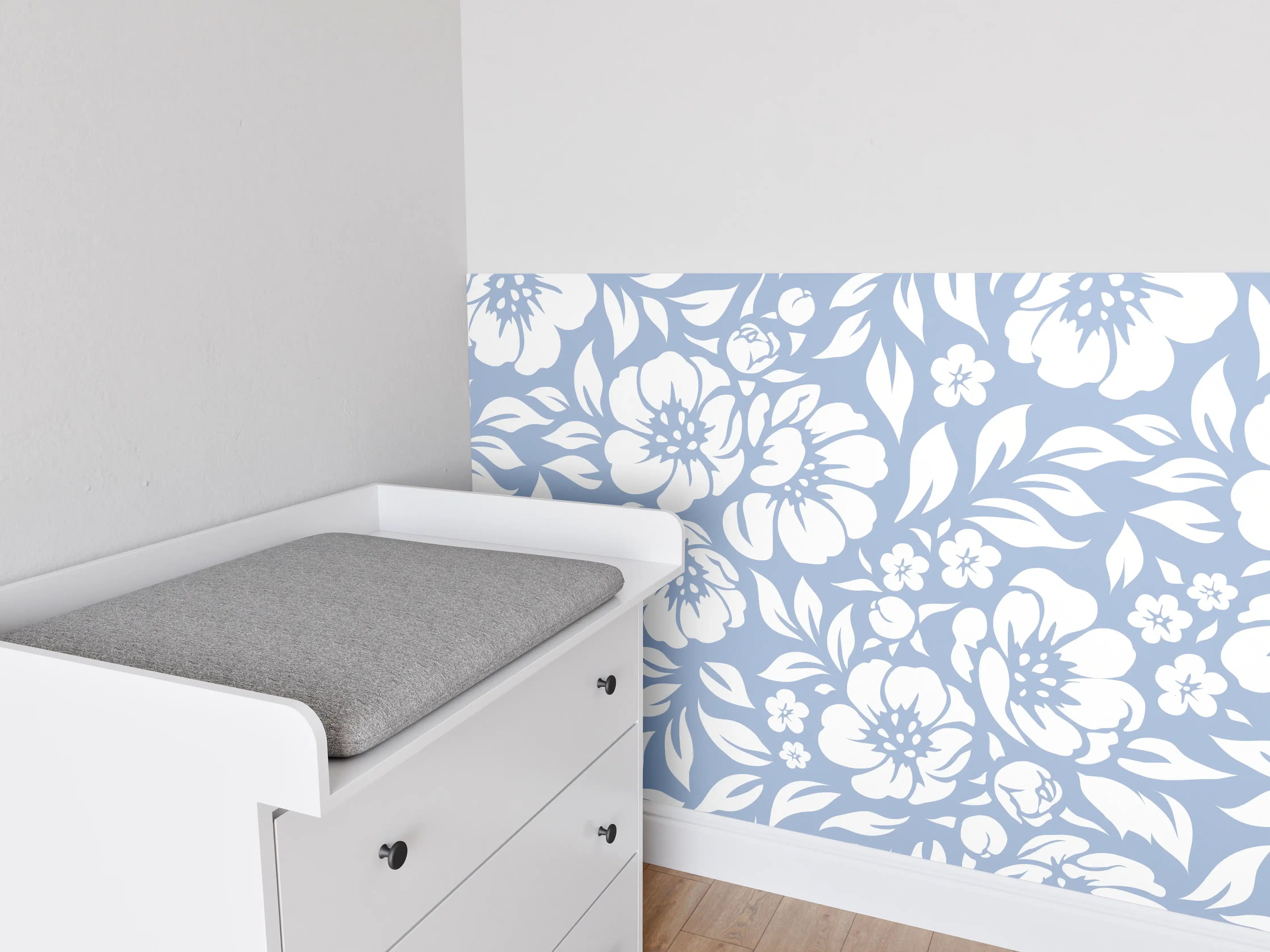 Babyzimmer Wandgestaltung - Blumenmuster in Blau