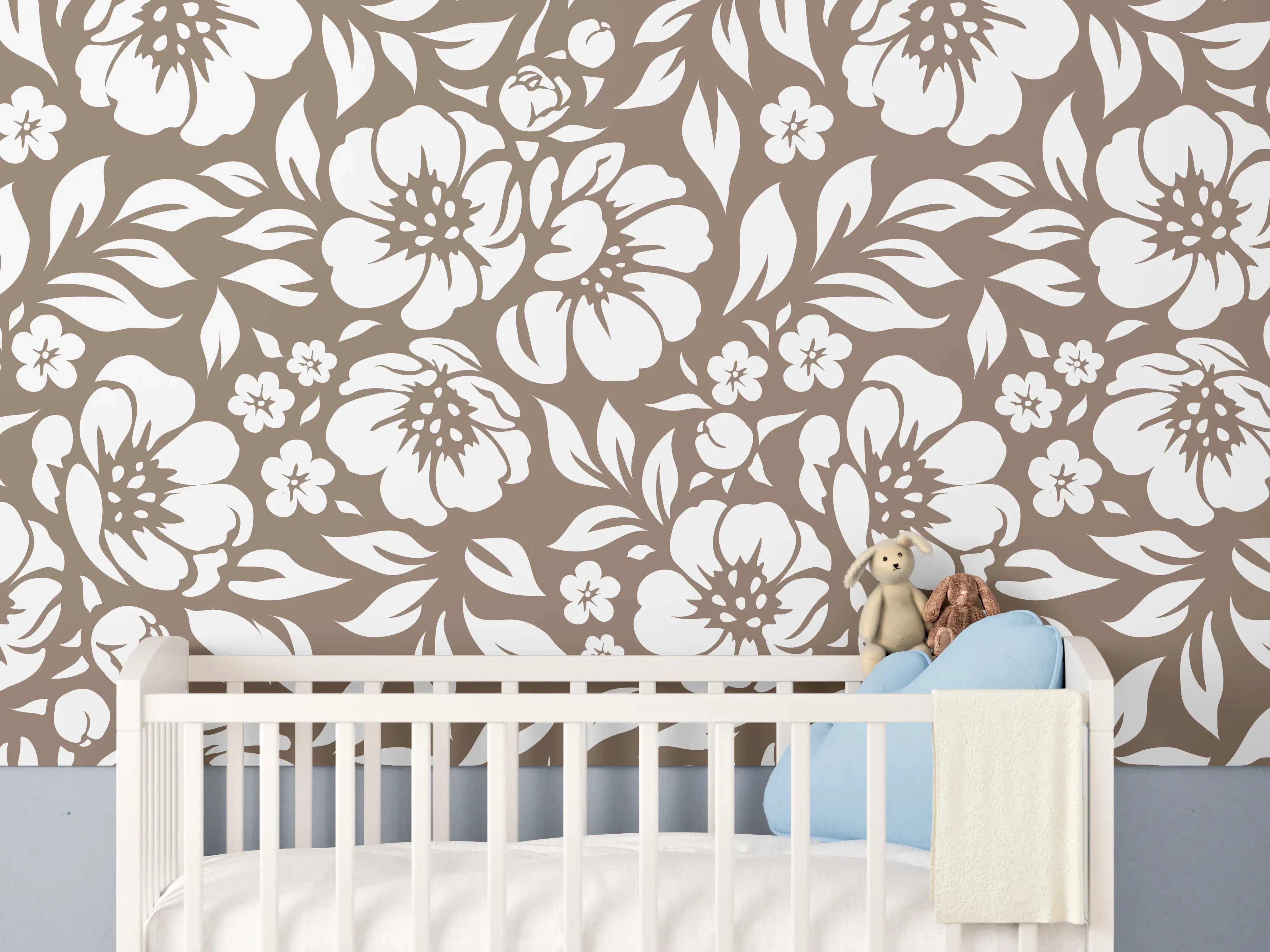 Babyzimmer Wandgestaltung - Blumenmuster in Braun