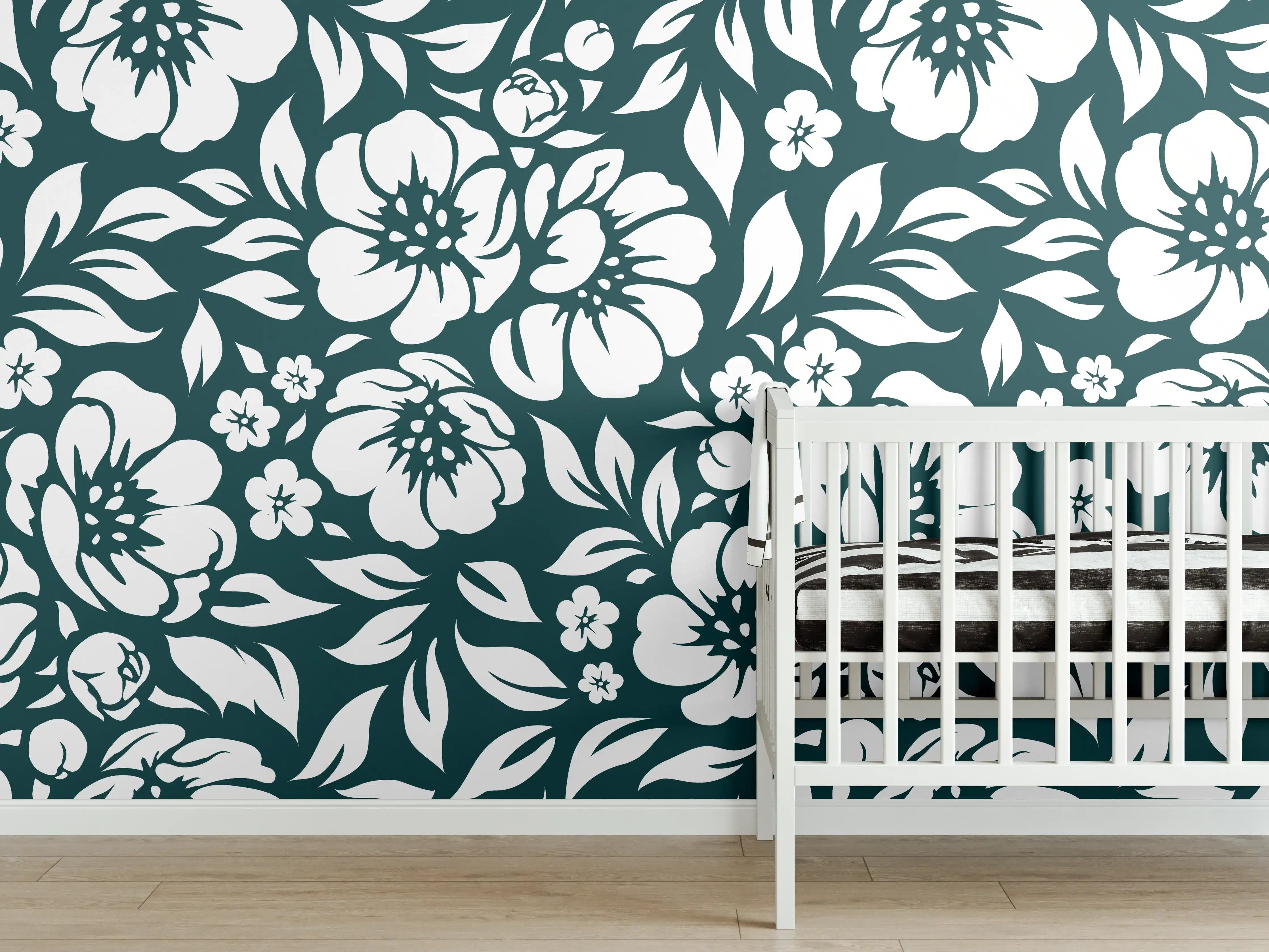 Babyzimmer Wandgestaltung - Blumenmuster in Fliesenform