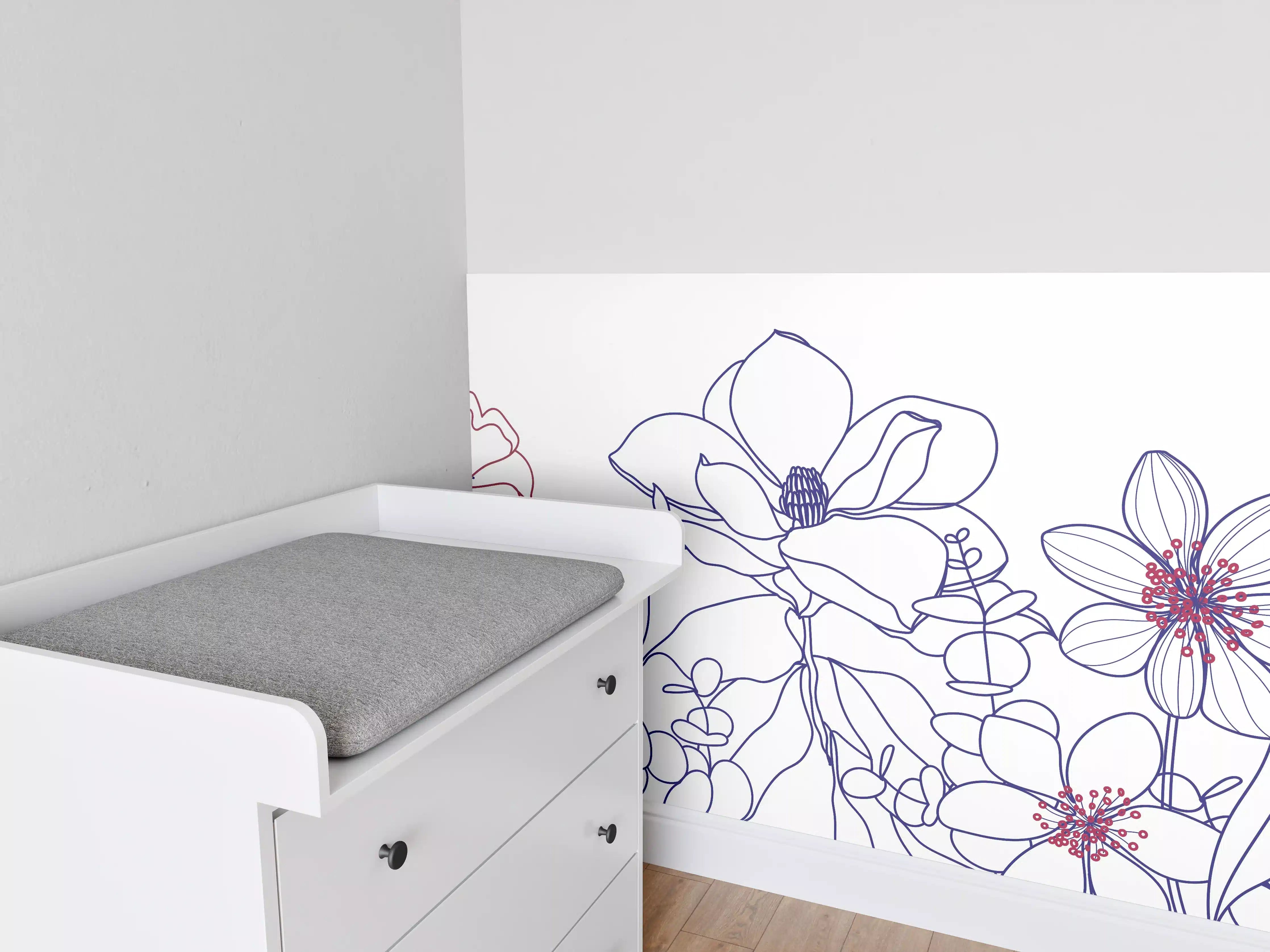 Babyzimmer Wandgestaltung - Blumenstrauß Linienzeichnung Wanddekor