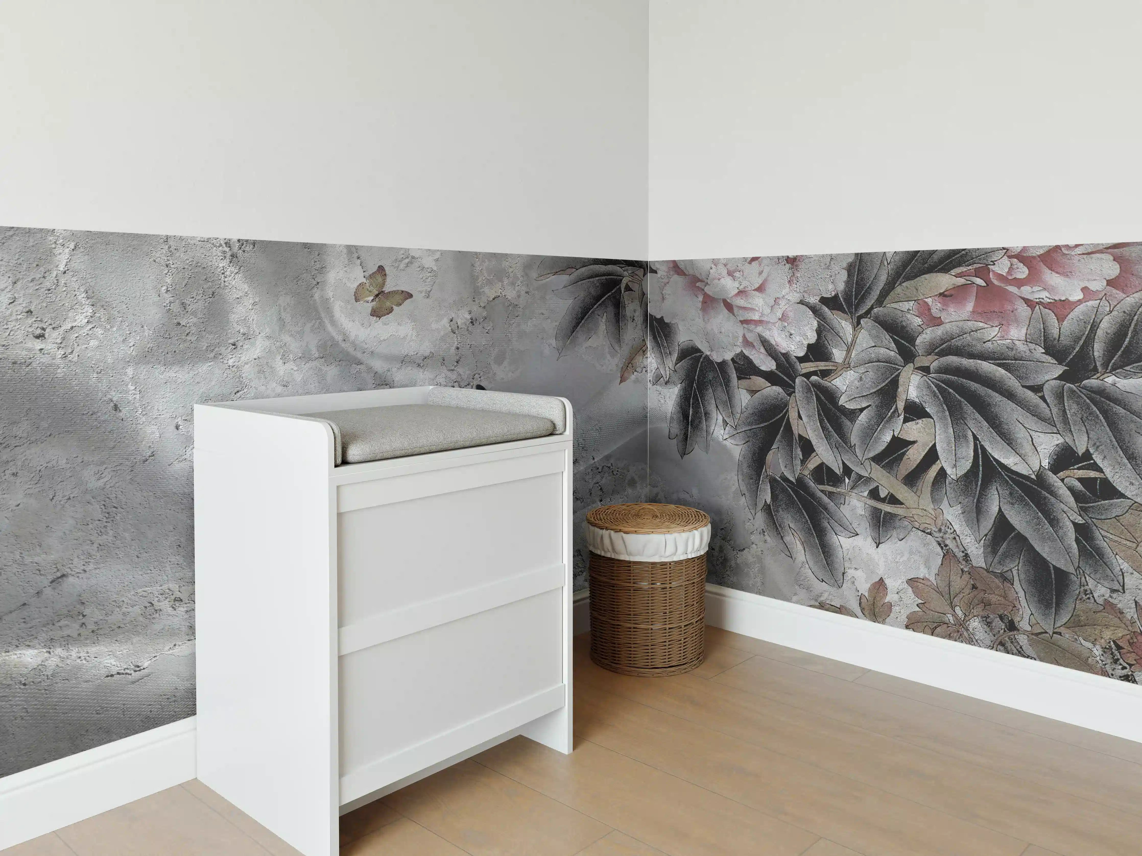 Babyzimmer Wandgestaltung - Blumenstrauß abgebildet auf Beton