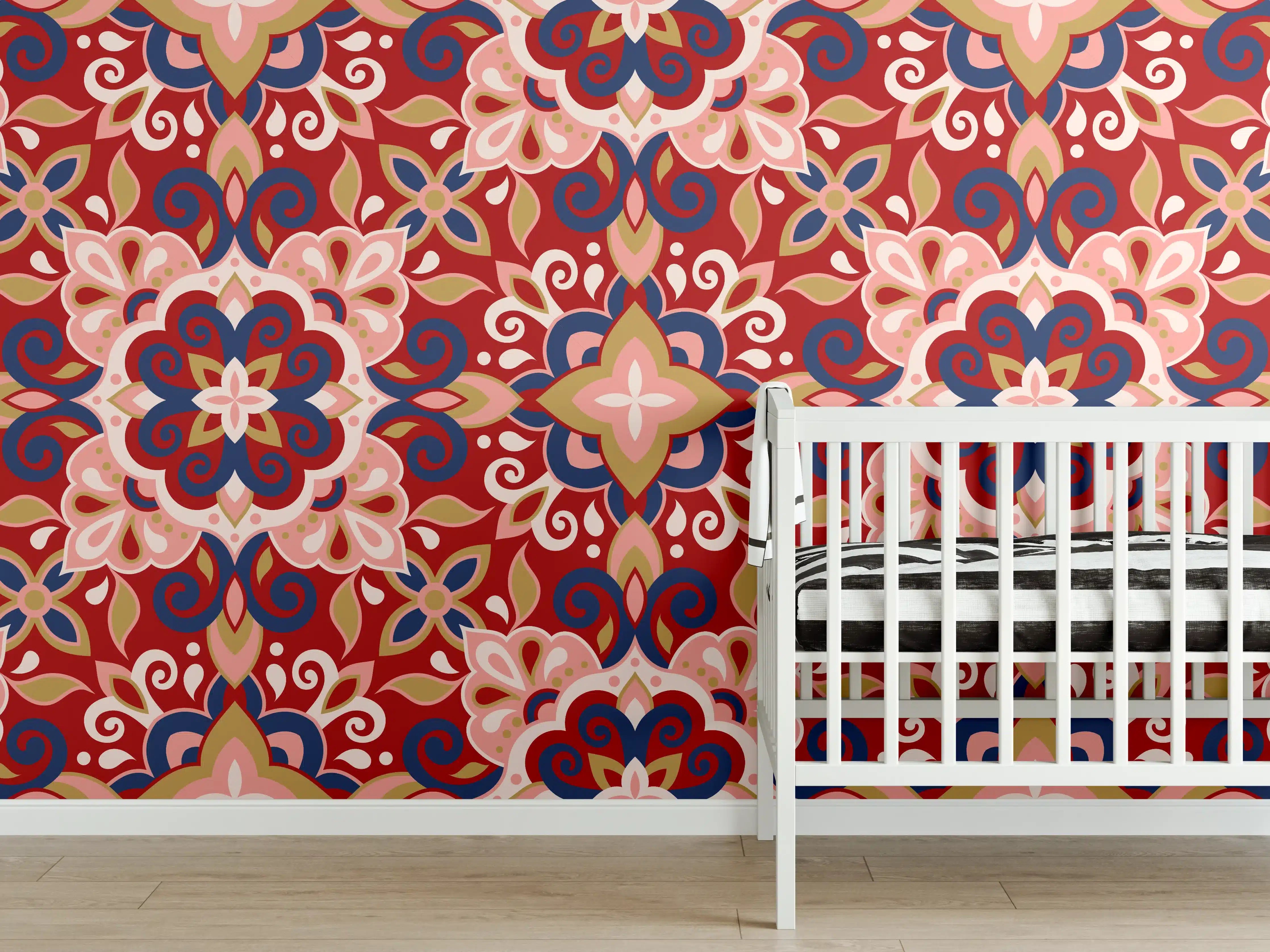 Babyzimmer Wandgestaltung - Blumige Fliesen