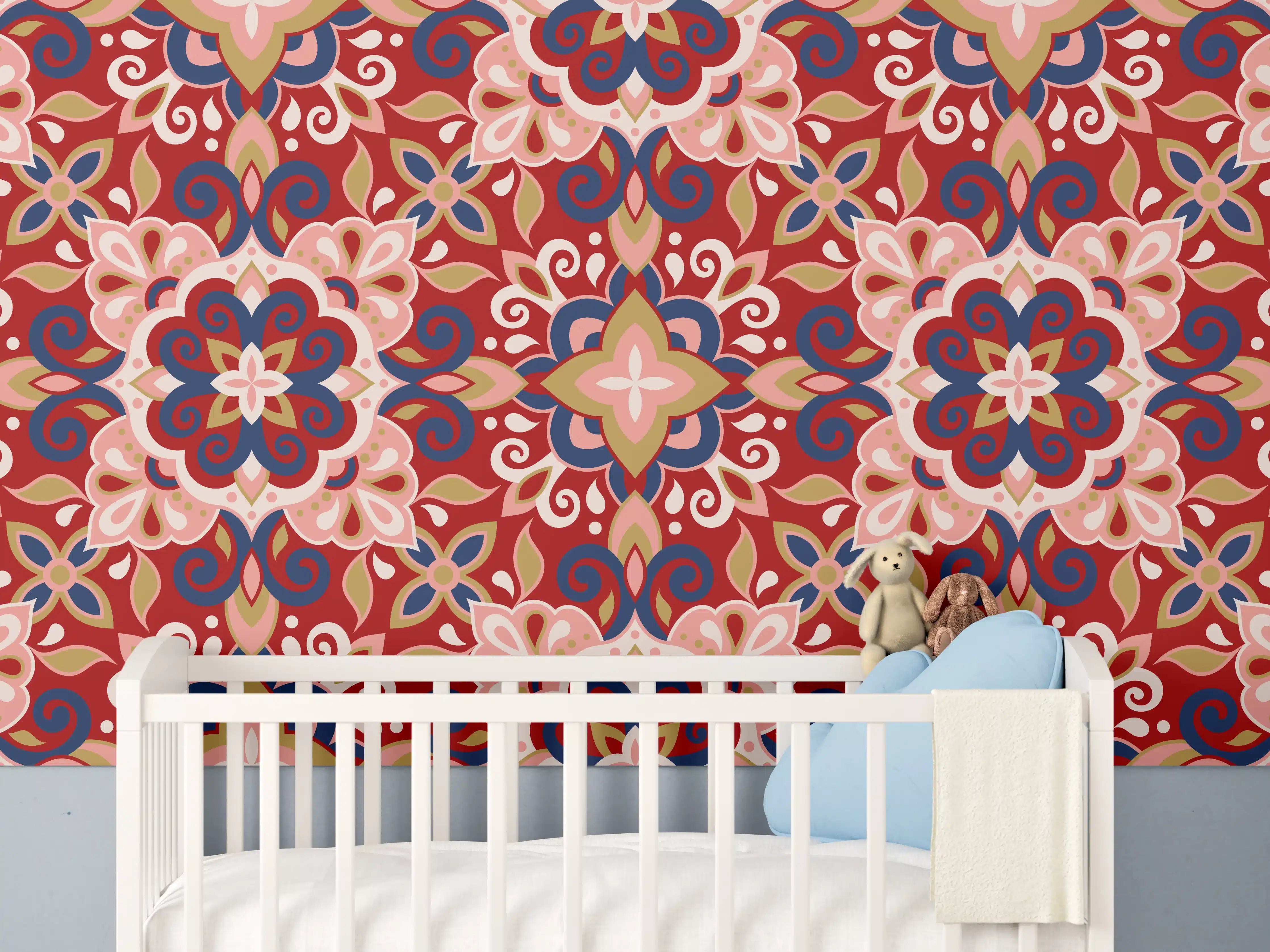 Babyzimmer Wandgestaltung - Blumige Fliesen