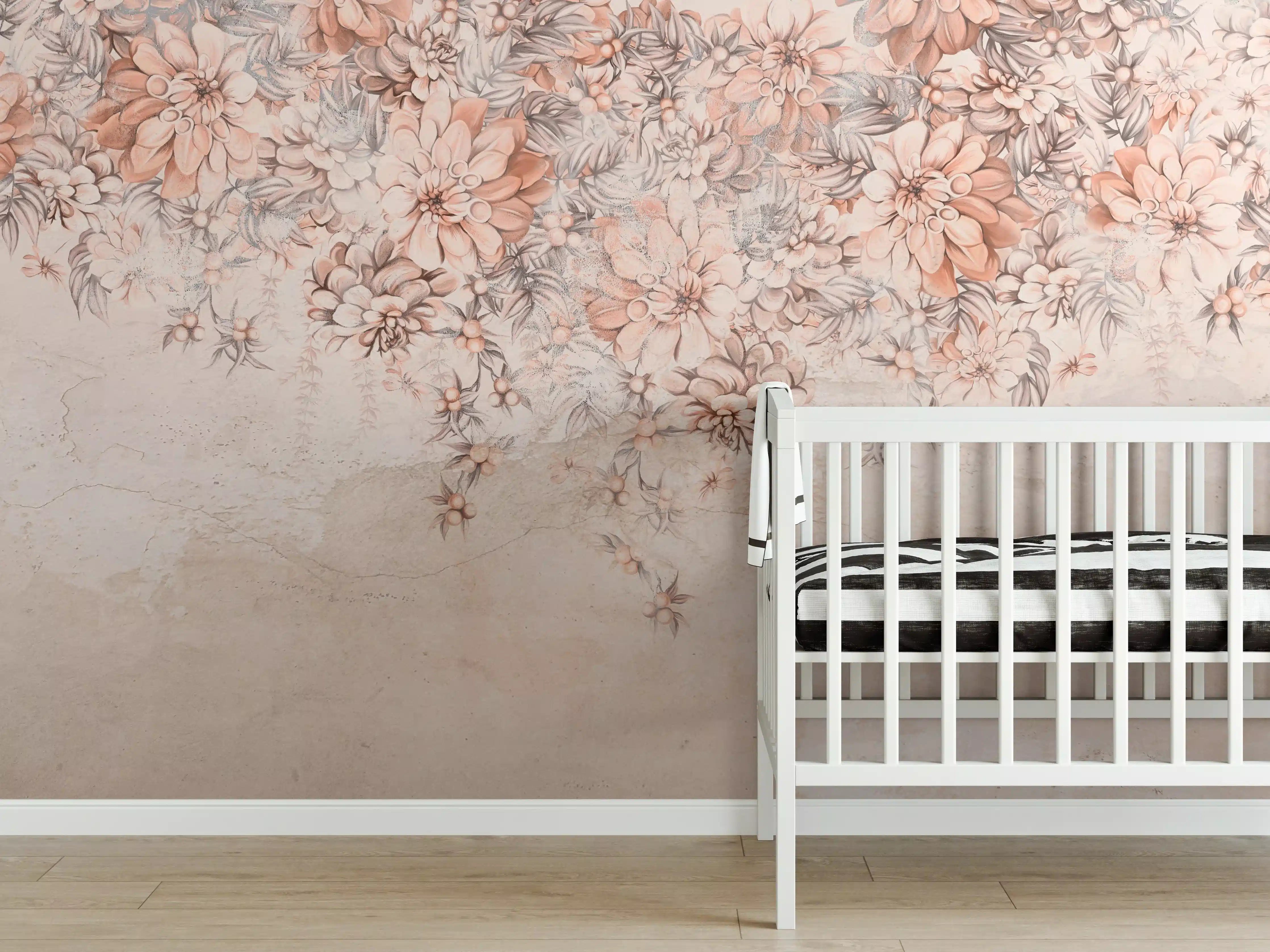 Babyzimmer Wandgestaltung - Blumige Grunge Darstellung