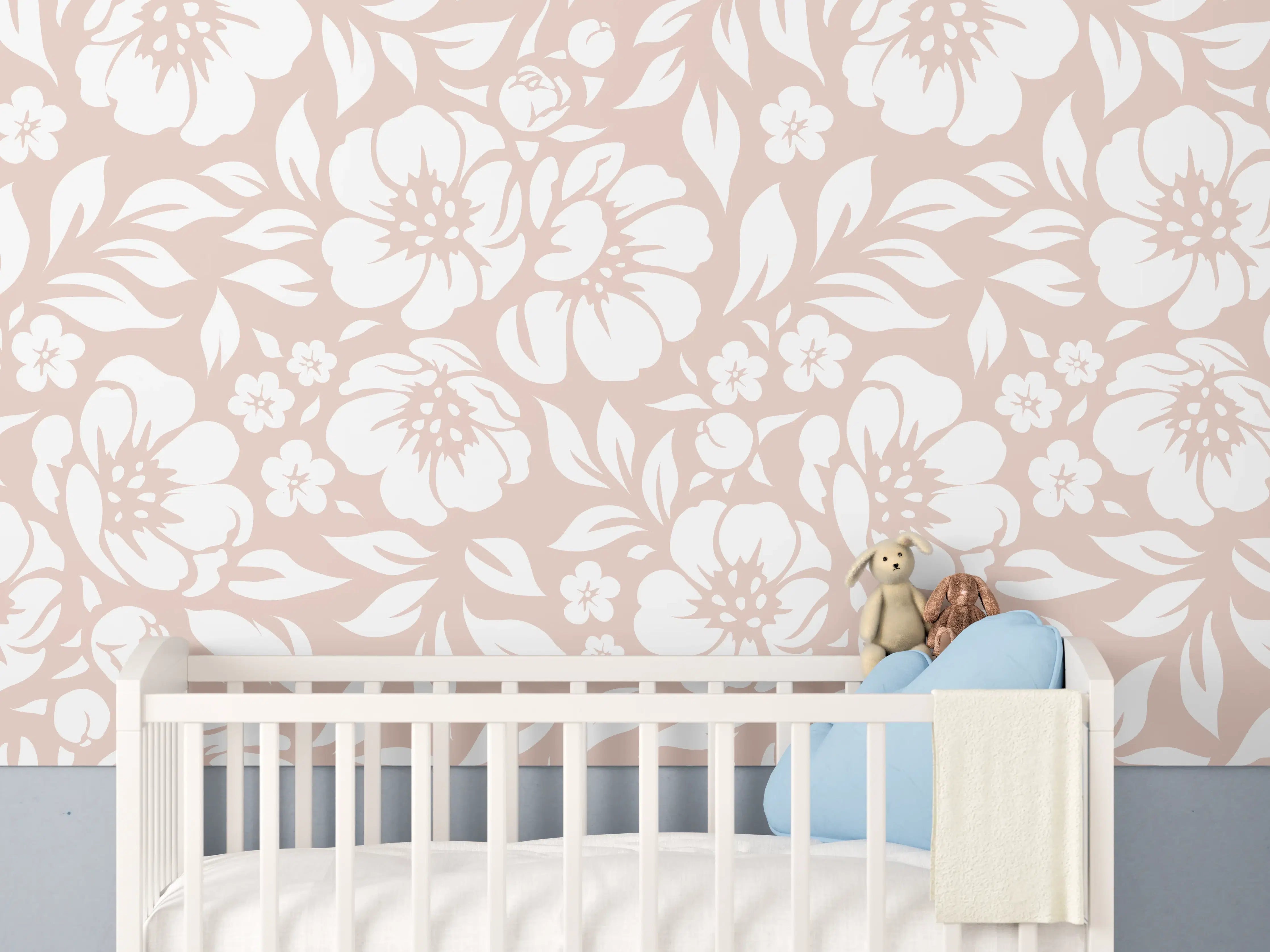 Babyzimmer Wandgestaltung - Blumiges Fliesendesign in sanften Tönen