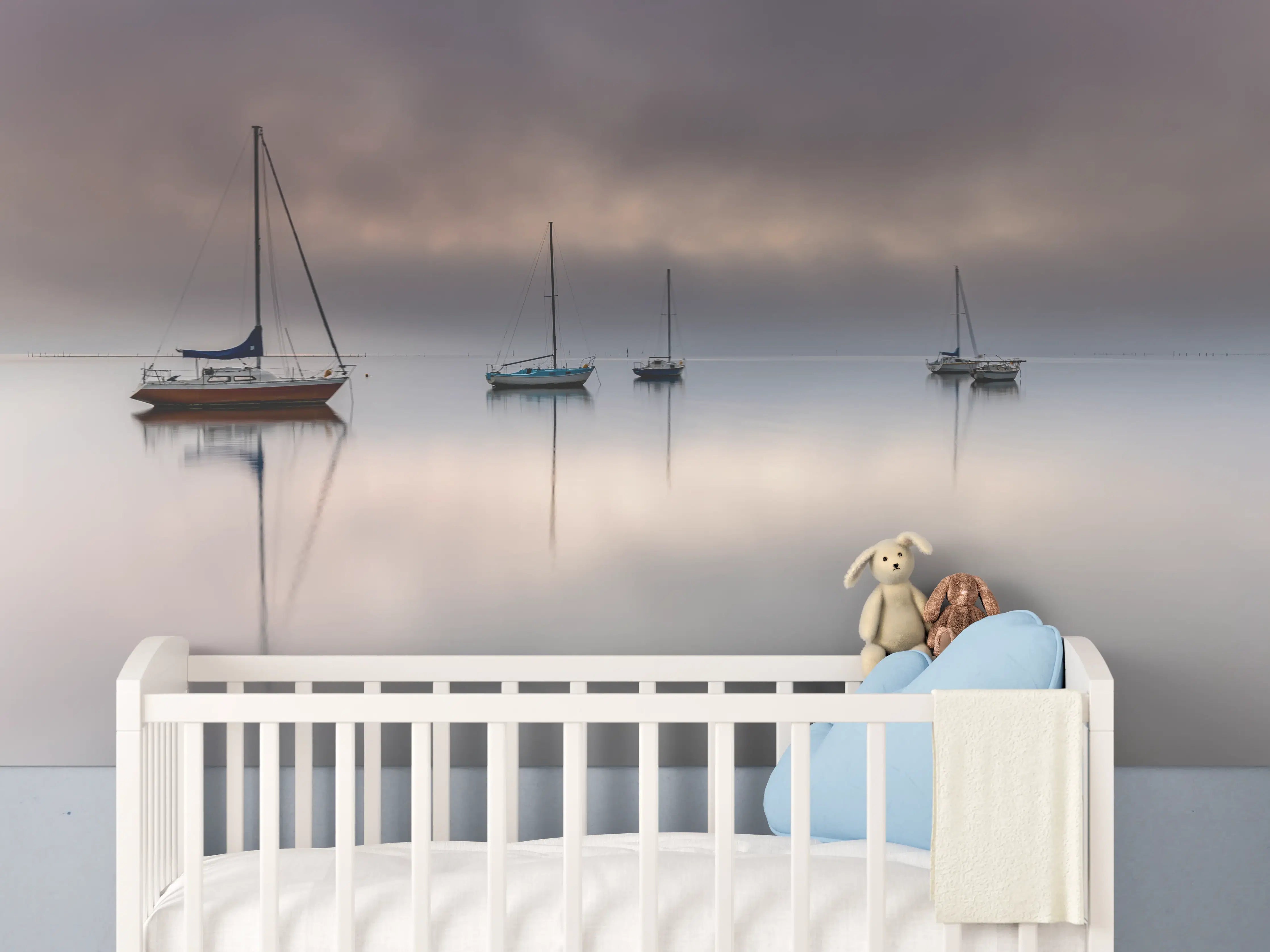 Babyzimmer Wandgestaltung - Boote auf nebeligem Meer