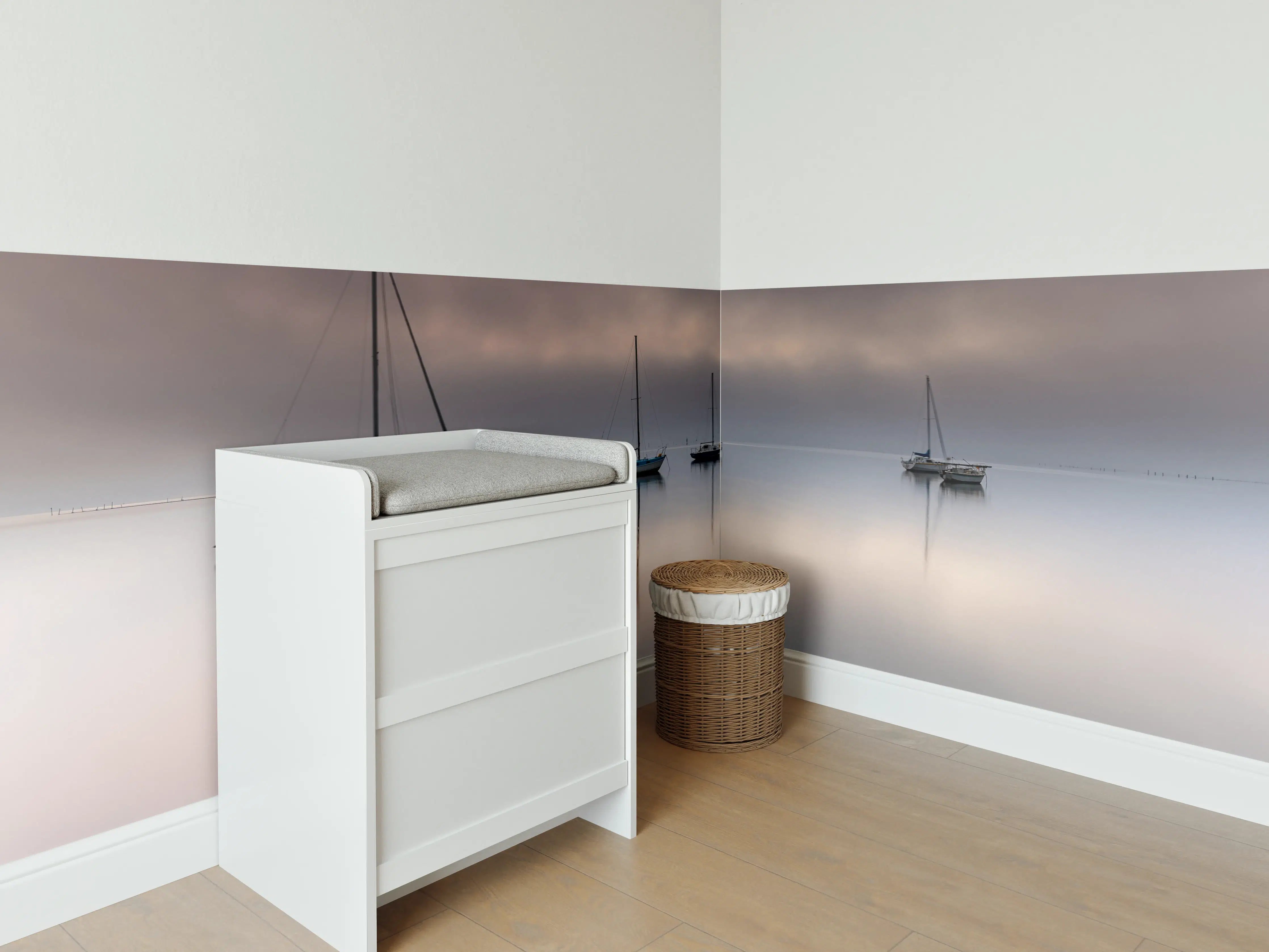 Babyzimmer Wandgestaltung - Boote auf nebeligem Meer
