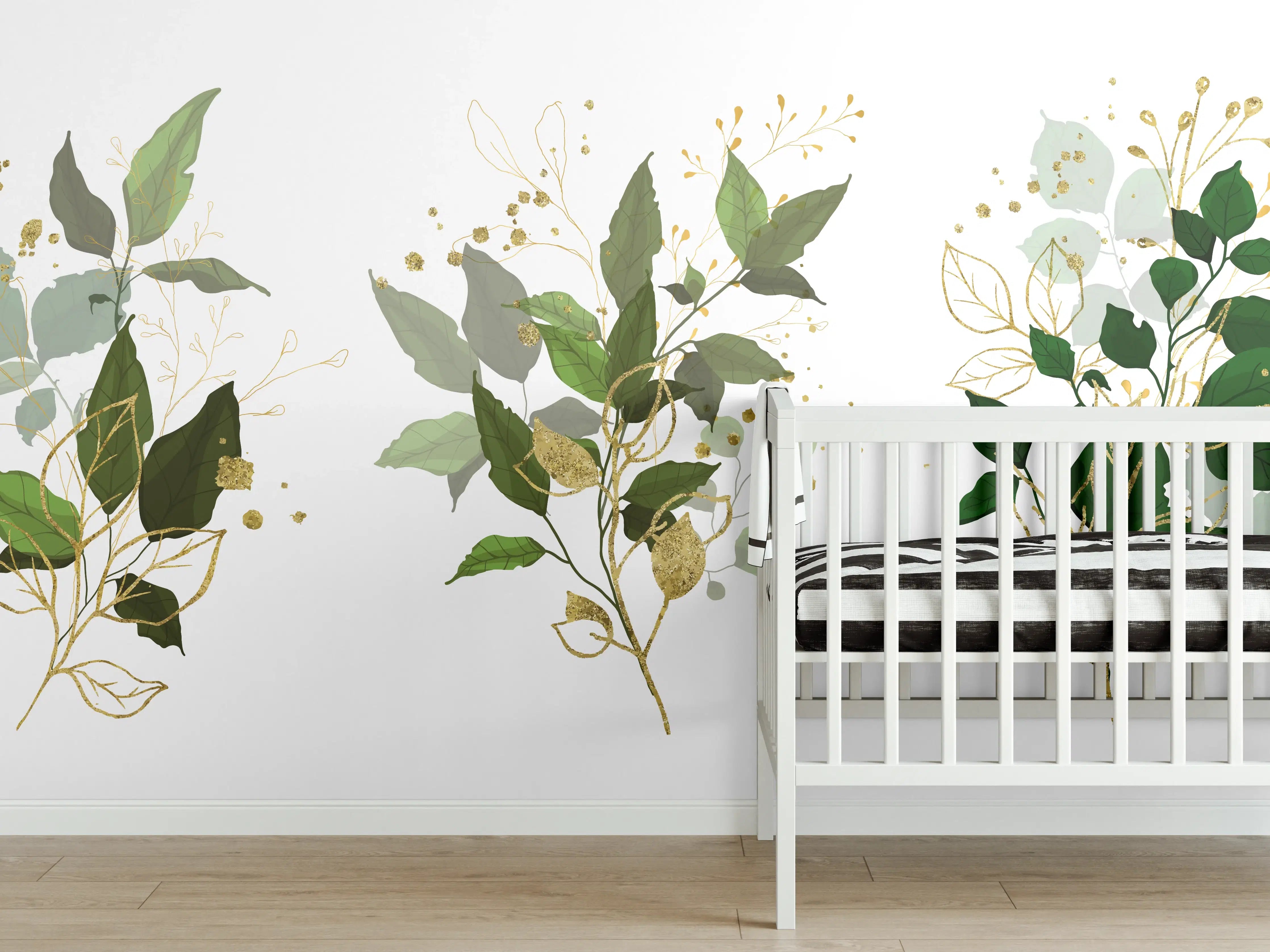 Babyzimmer Wandgestaltung - Botanik Gold Grün Dekor