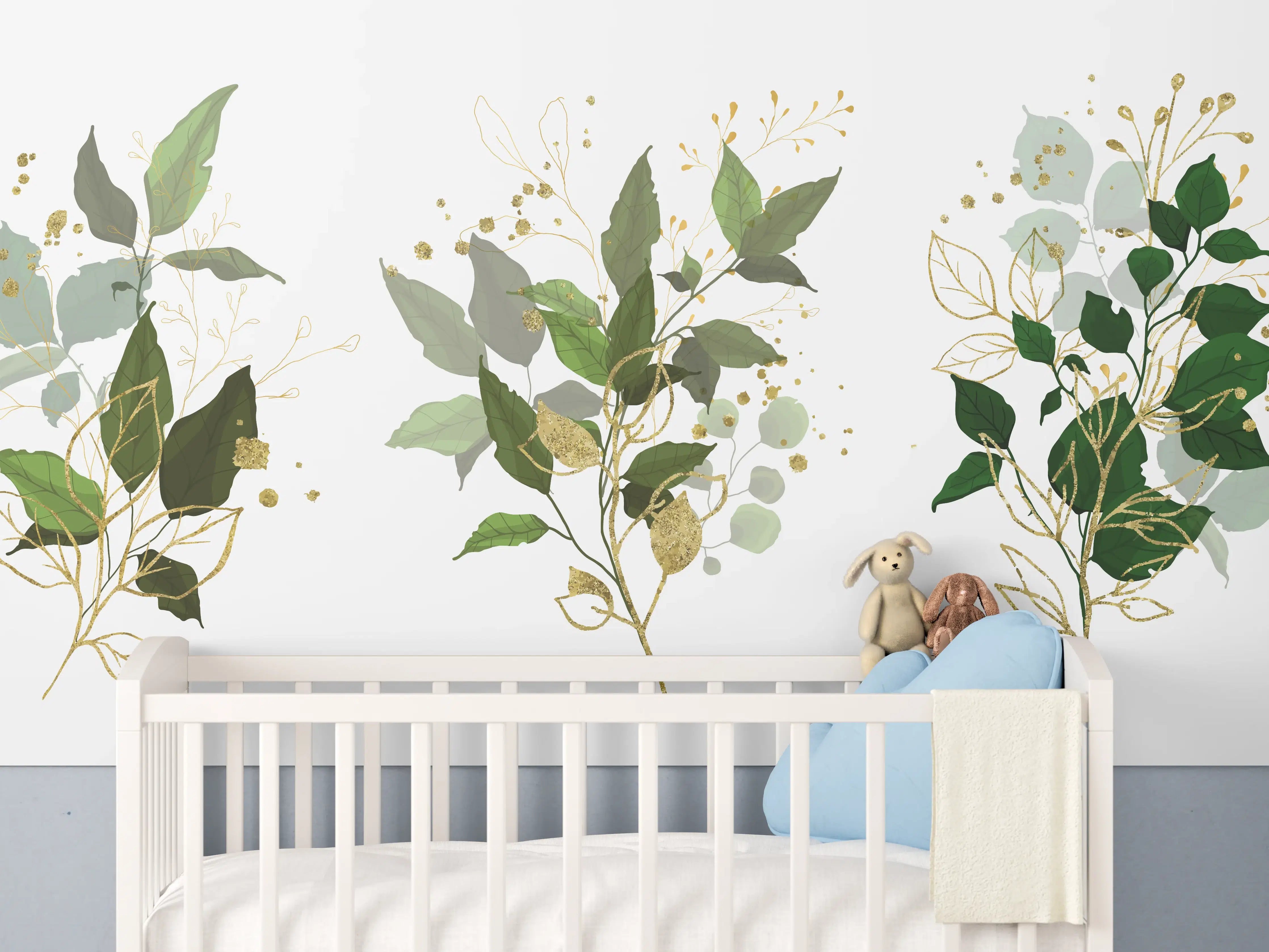 Babyzimmer Wandgestaltung - Botanik Gold Grün Dekor