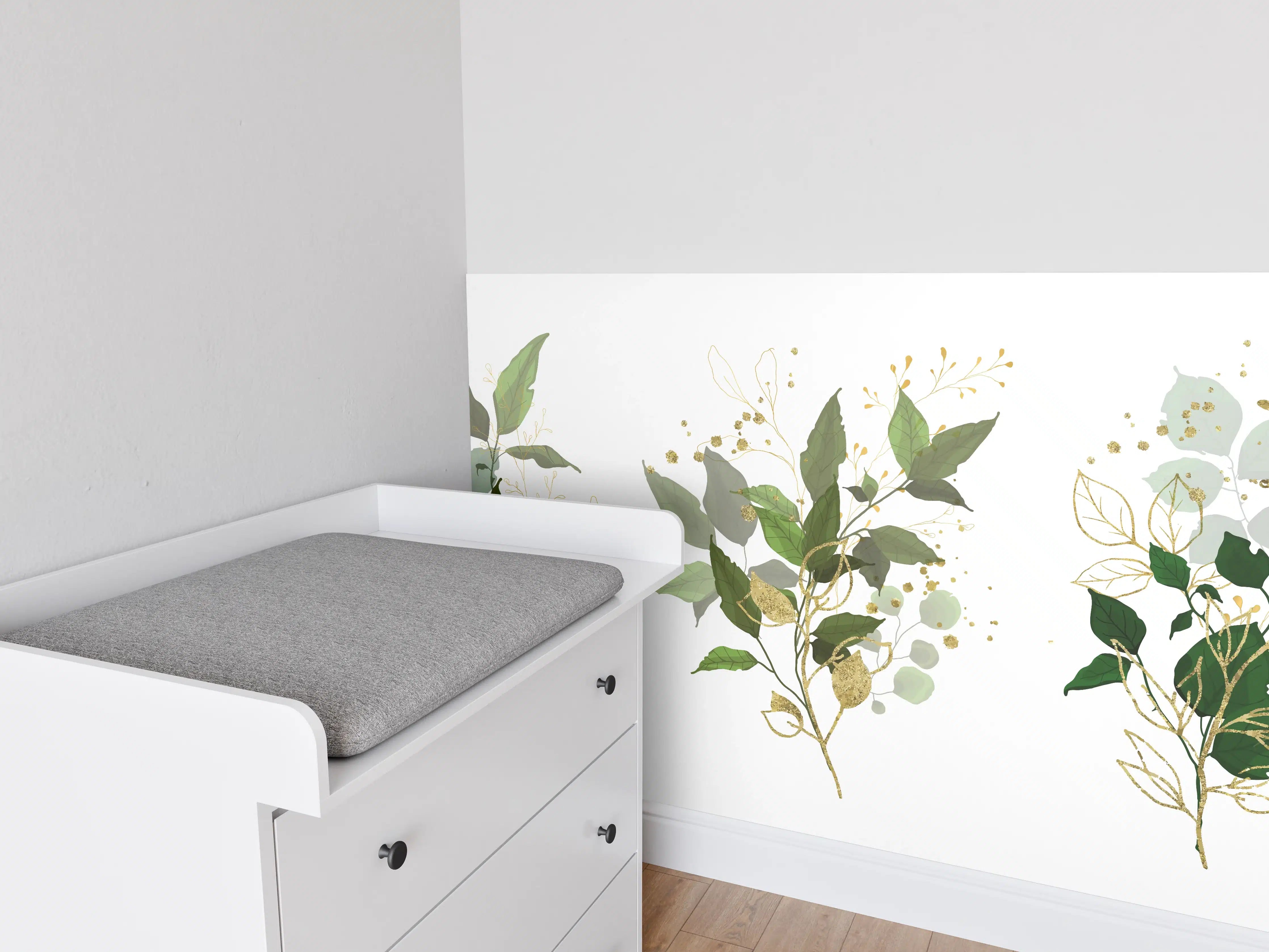 Babyzimmer Wandgestaltung - Botanik Gold Grün Dekor