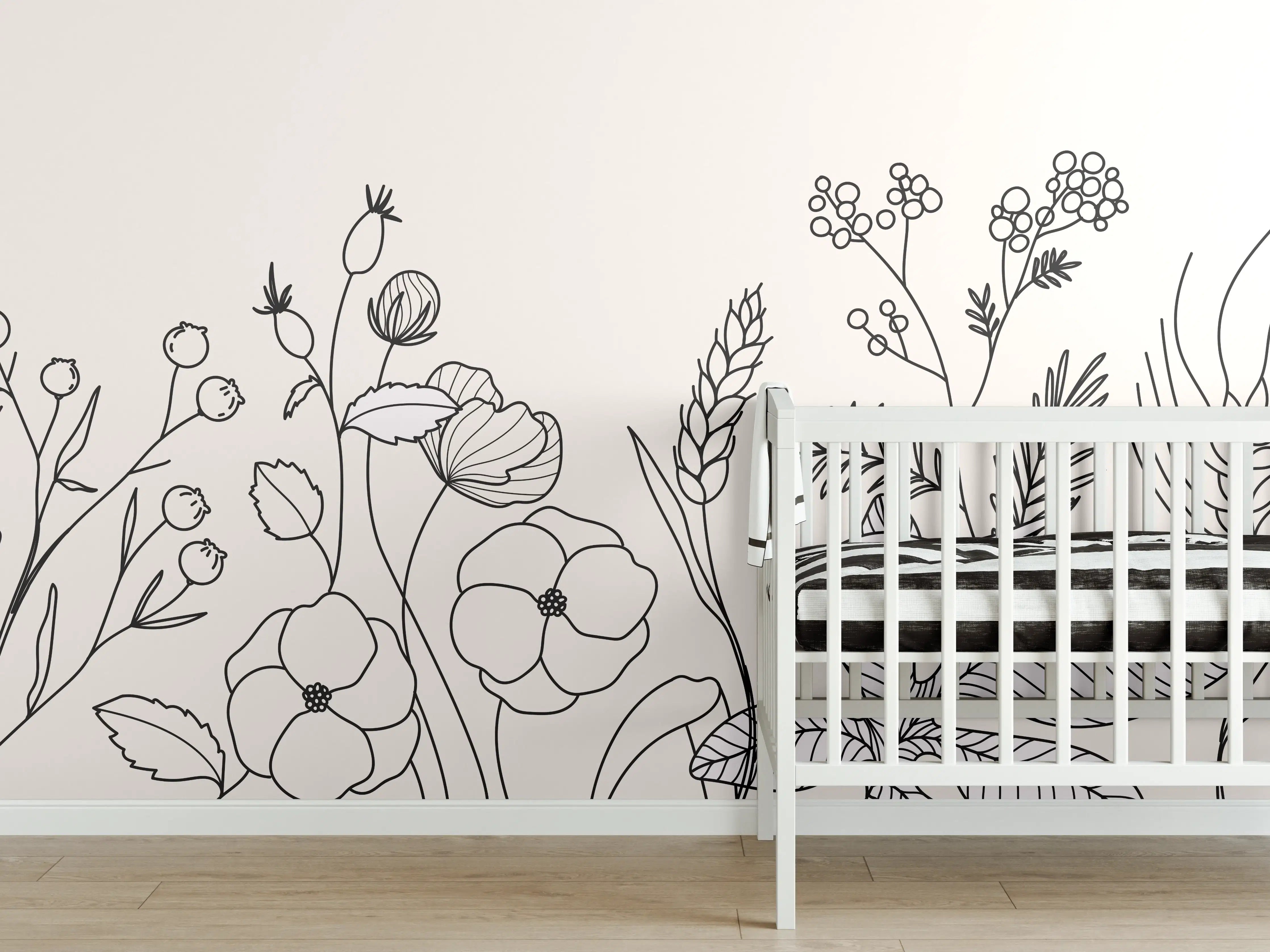 Babyzimmer Wandgestaltung - Botanische Linienzeichnung