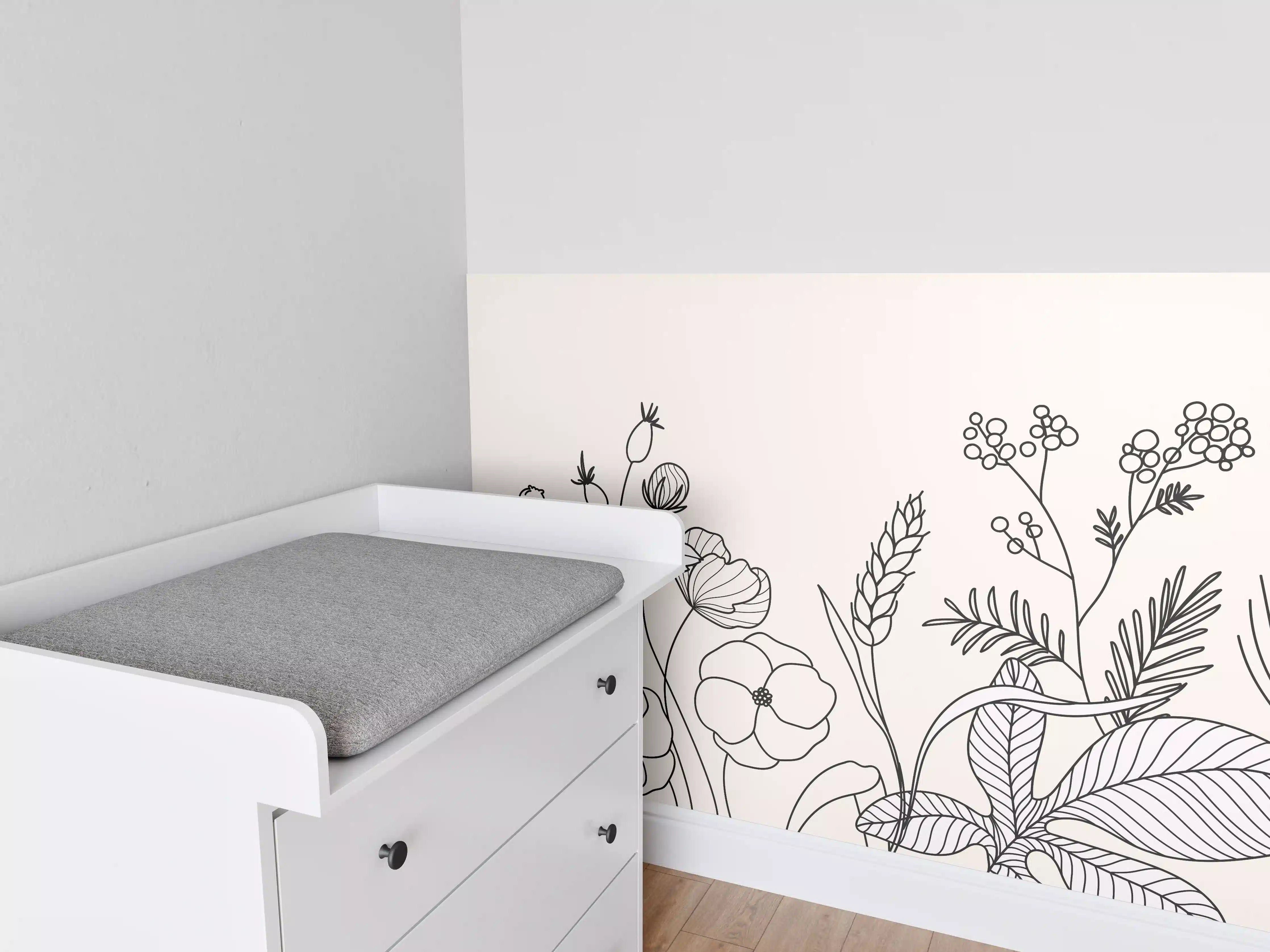 Babyzimmer Wandgestaltung - Botanische Linienzeichnung