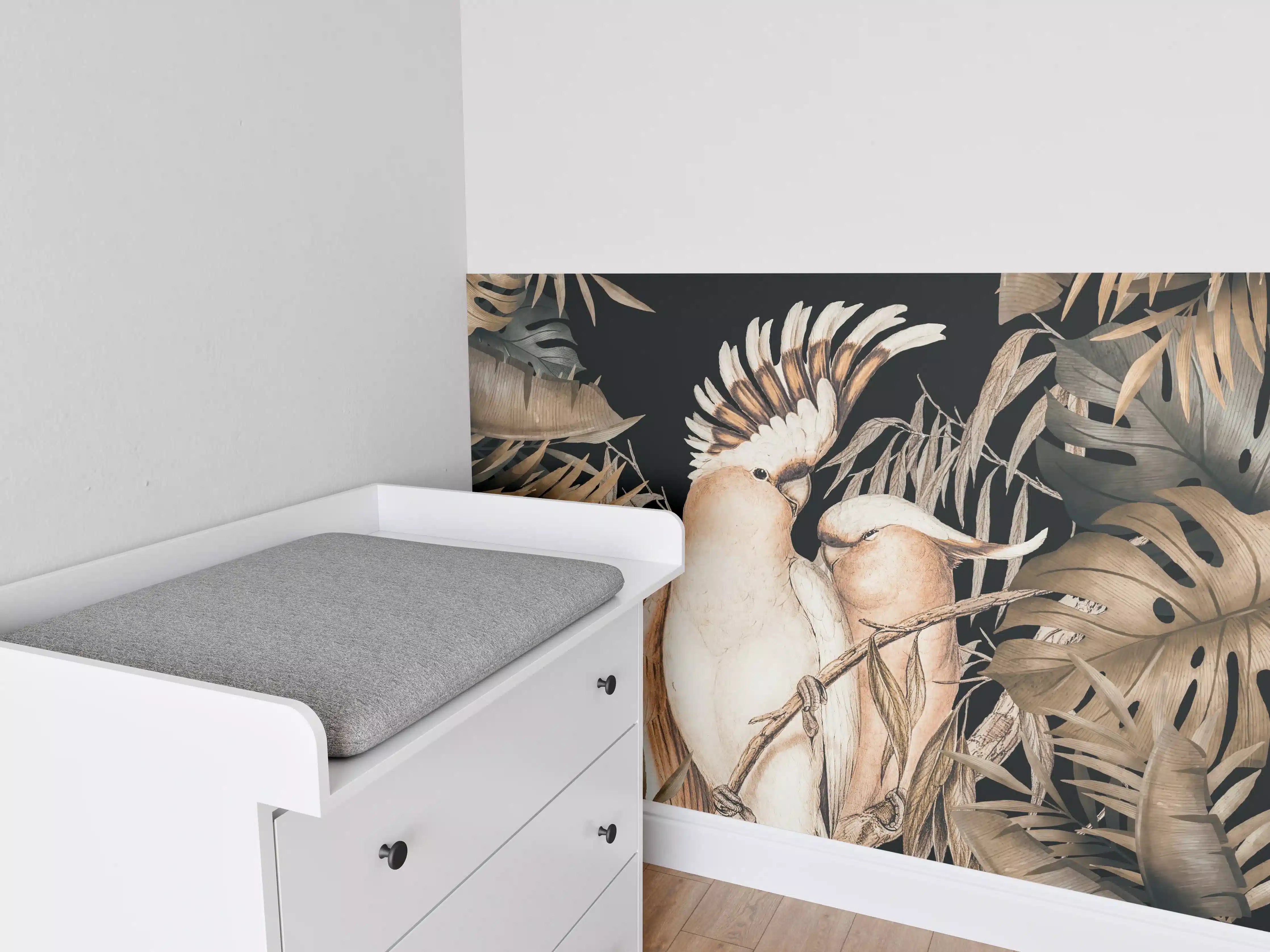 Babyzimmer Wandgestaltung - Bräunliche Kakadus Malerei