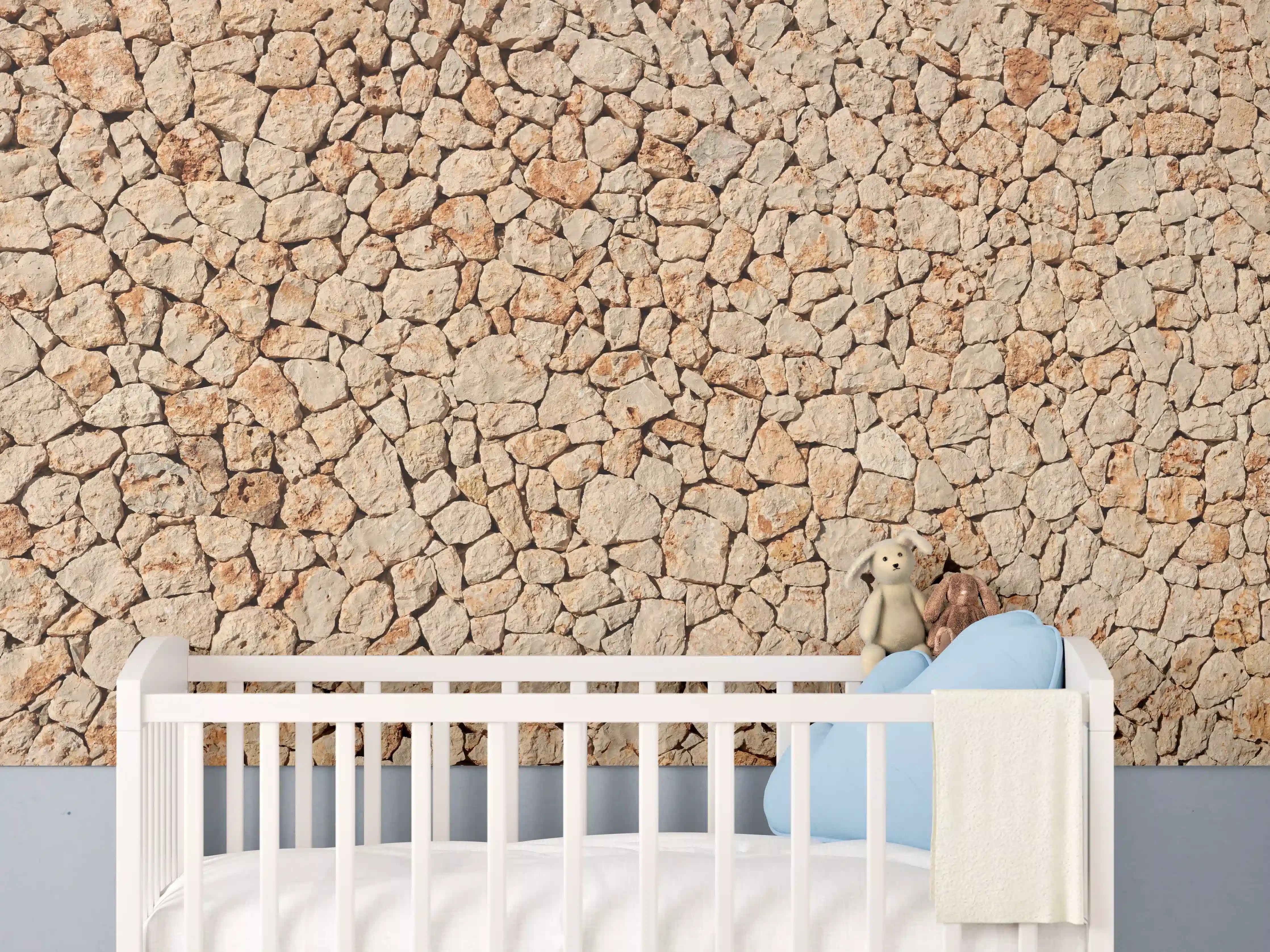Babyzimmer Wandgestaltung - Bräunliche Panorama-Textur Steinmauer