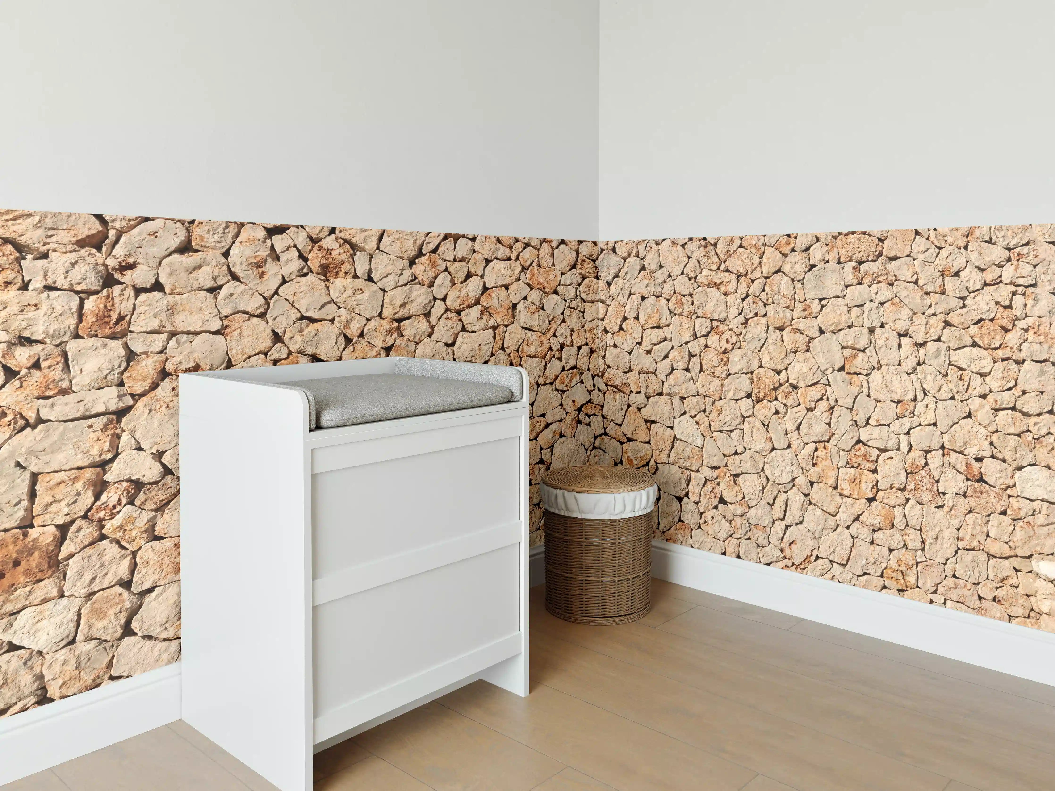 Babyzimmer Wandgestaltung - Bräunliche Panorama-Textur Steinmauer