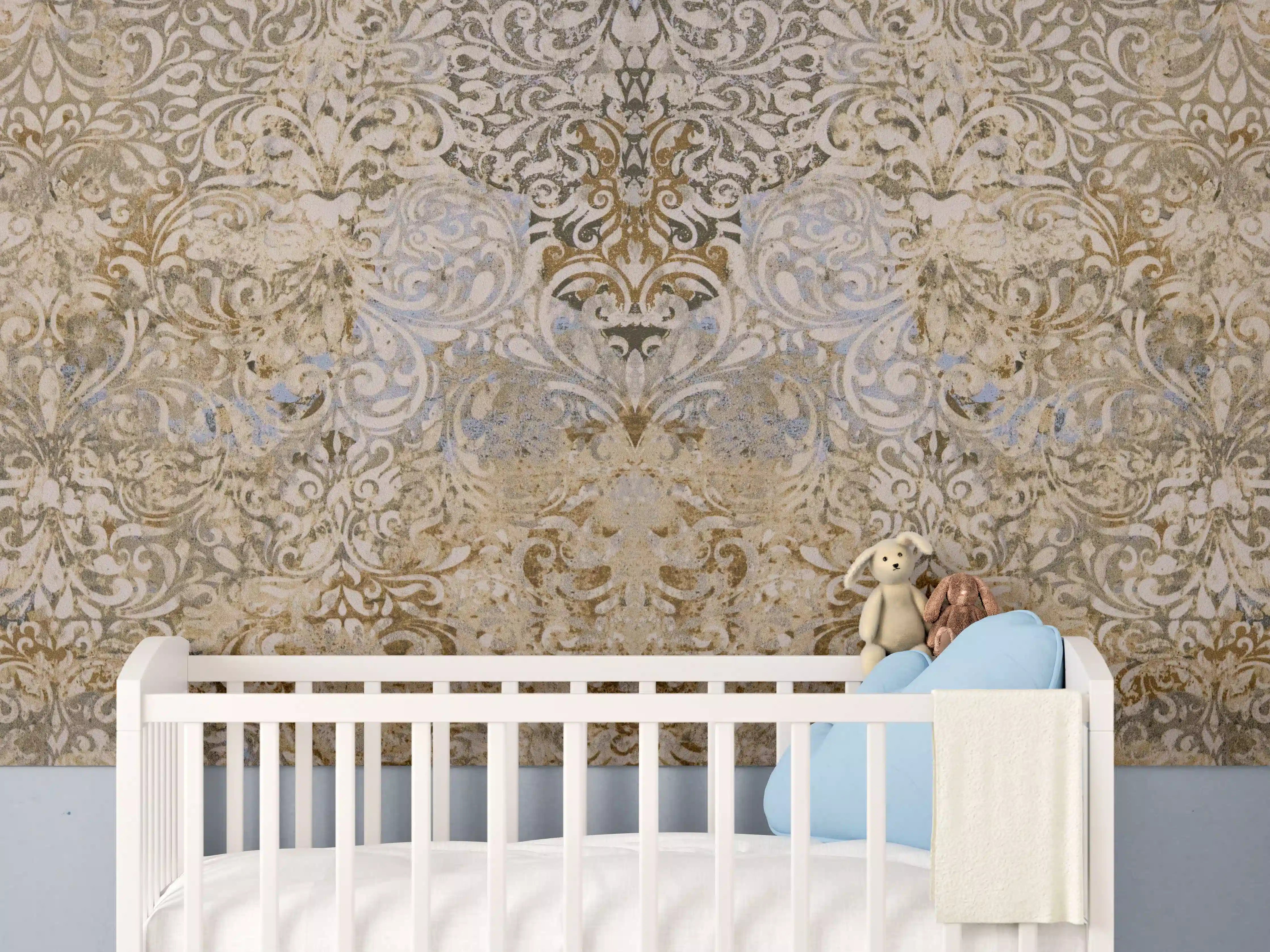 Babyzimmer Wandgestaltung - Bräunliche Vintage Tapete