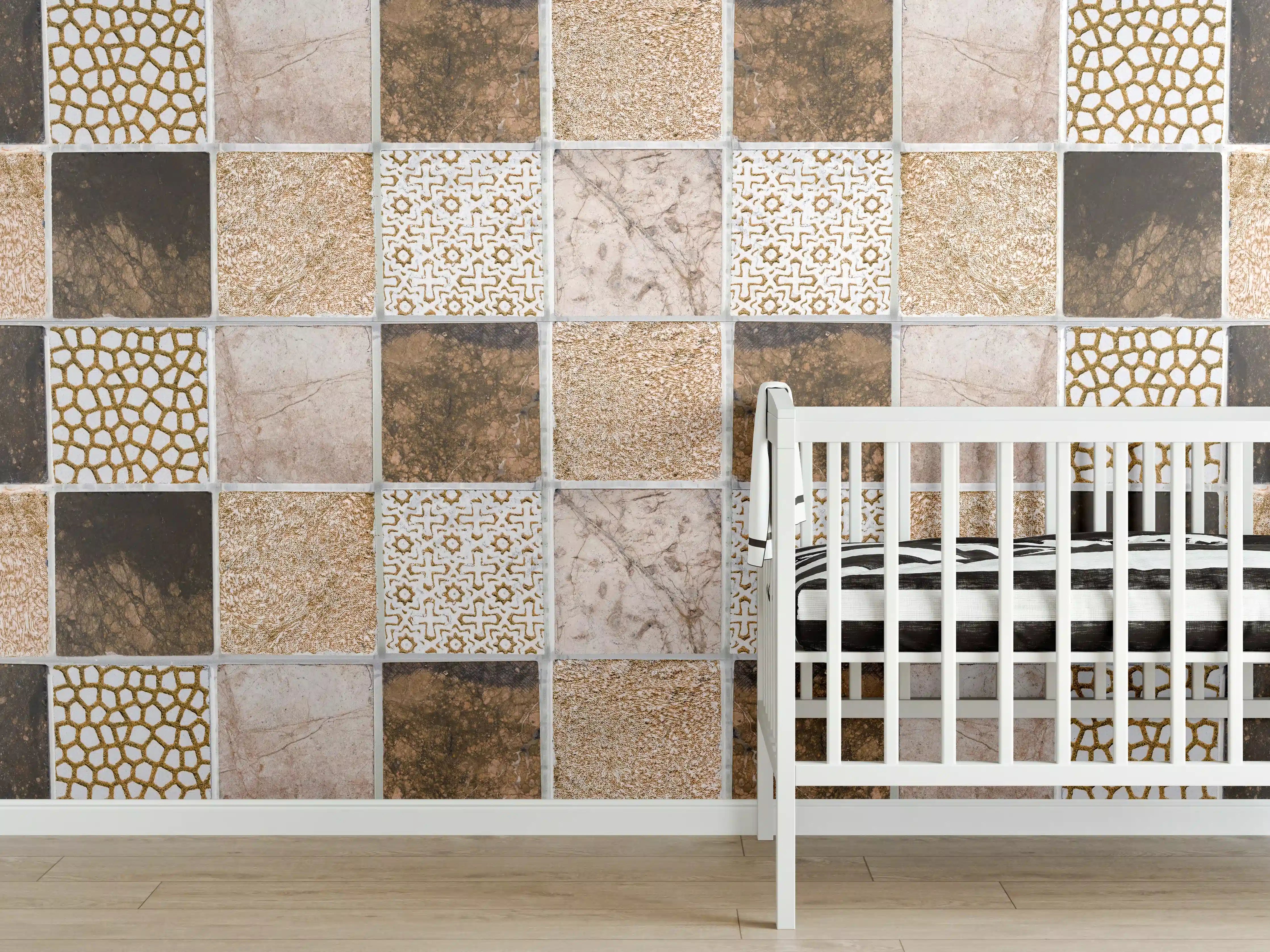 Babyzimmer Wandgestaltung - Bräunliche quadratische Mosaiktextur 