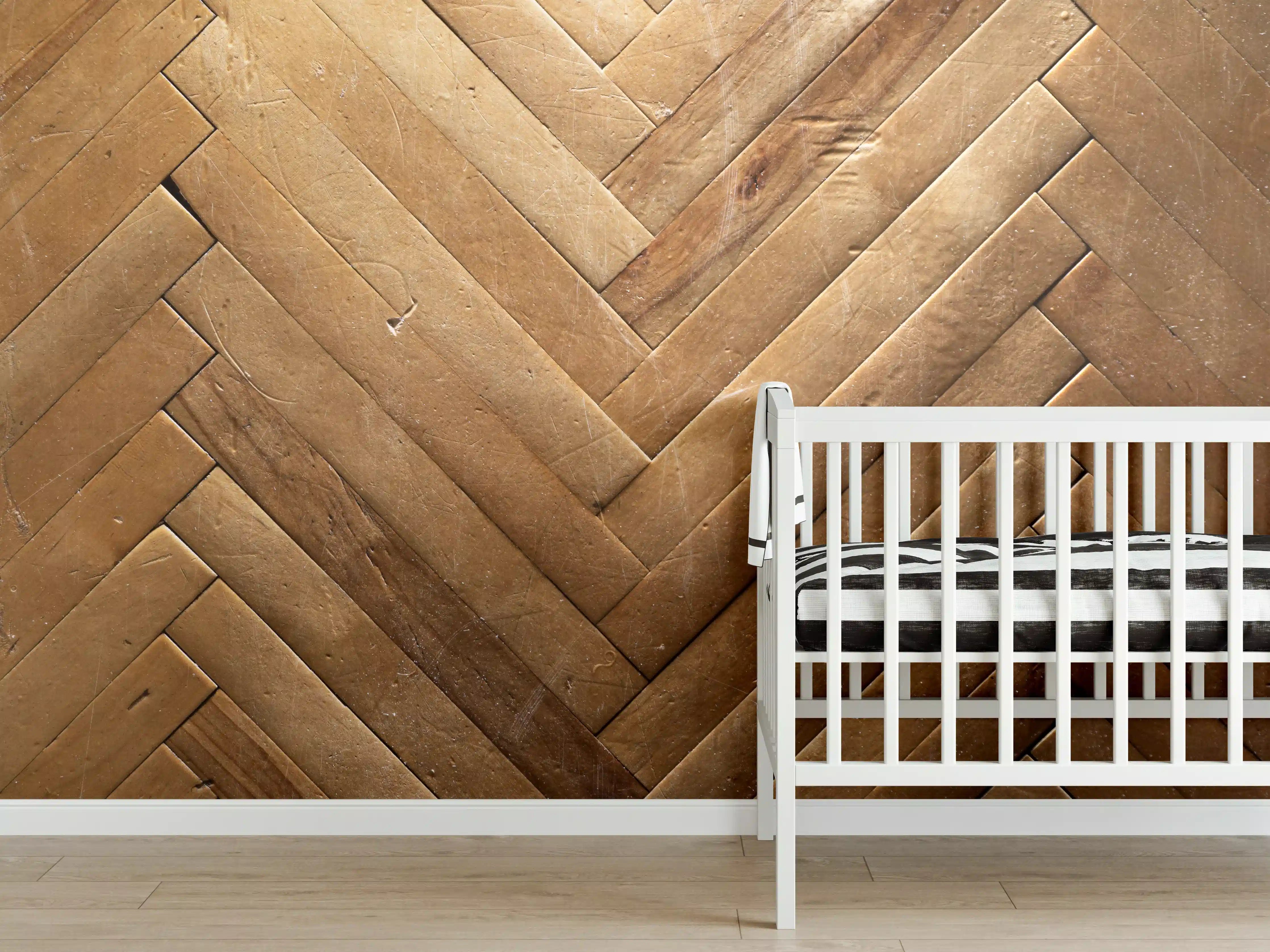 Babyzimmer Wandgestaltung - Bräunliches Holzbrett Muster