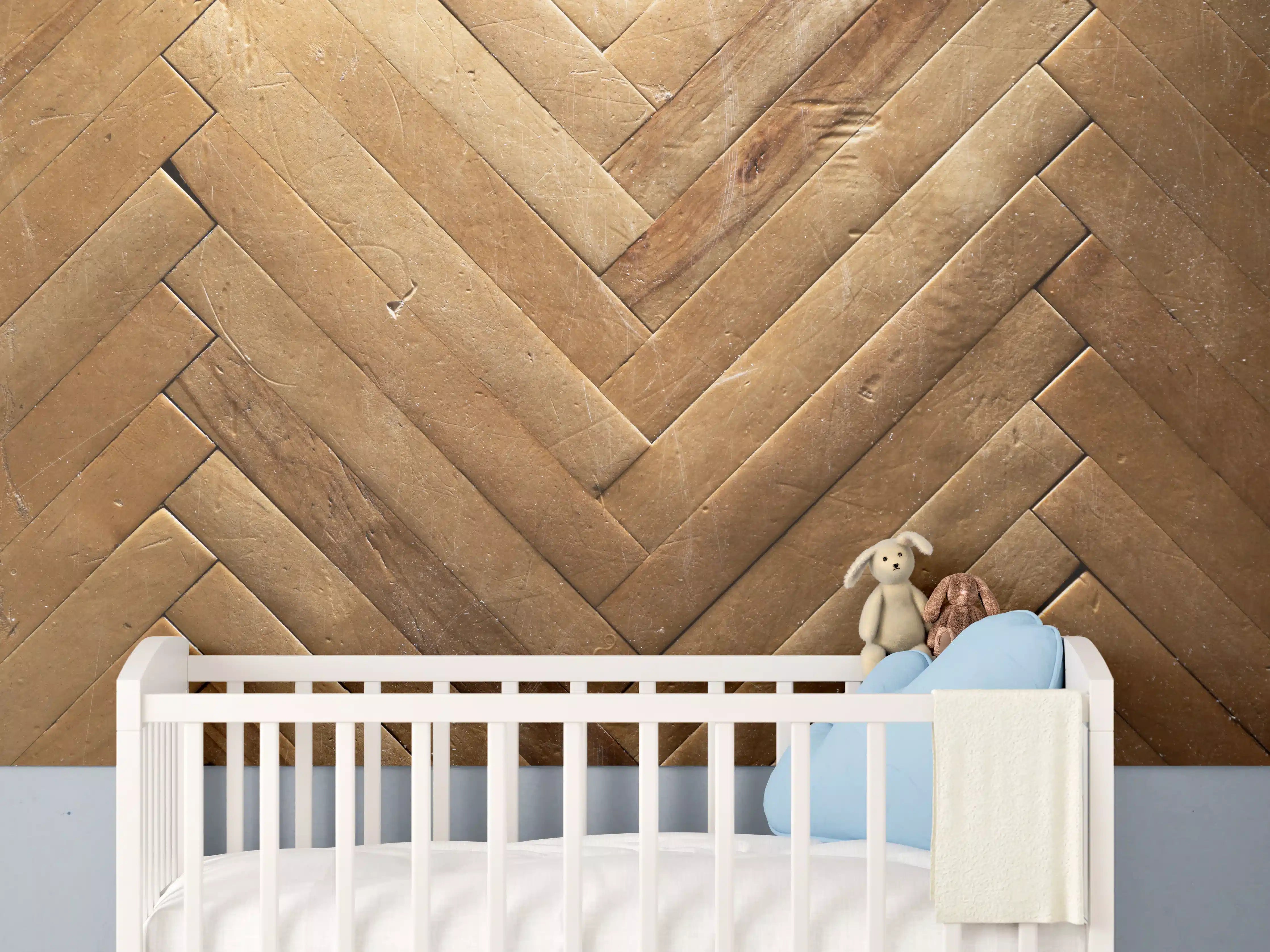 Babyzimmer Wandgestaltung - Bräunliches Holzbrett Muster