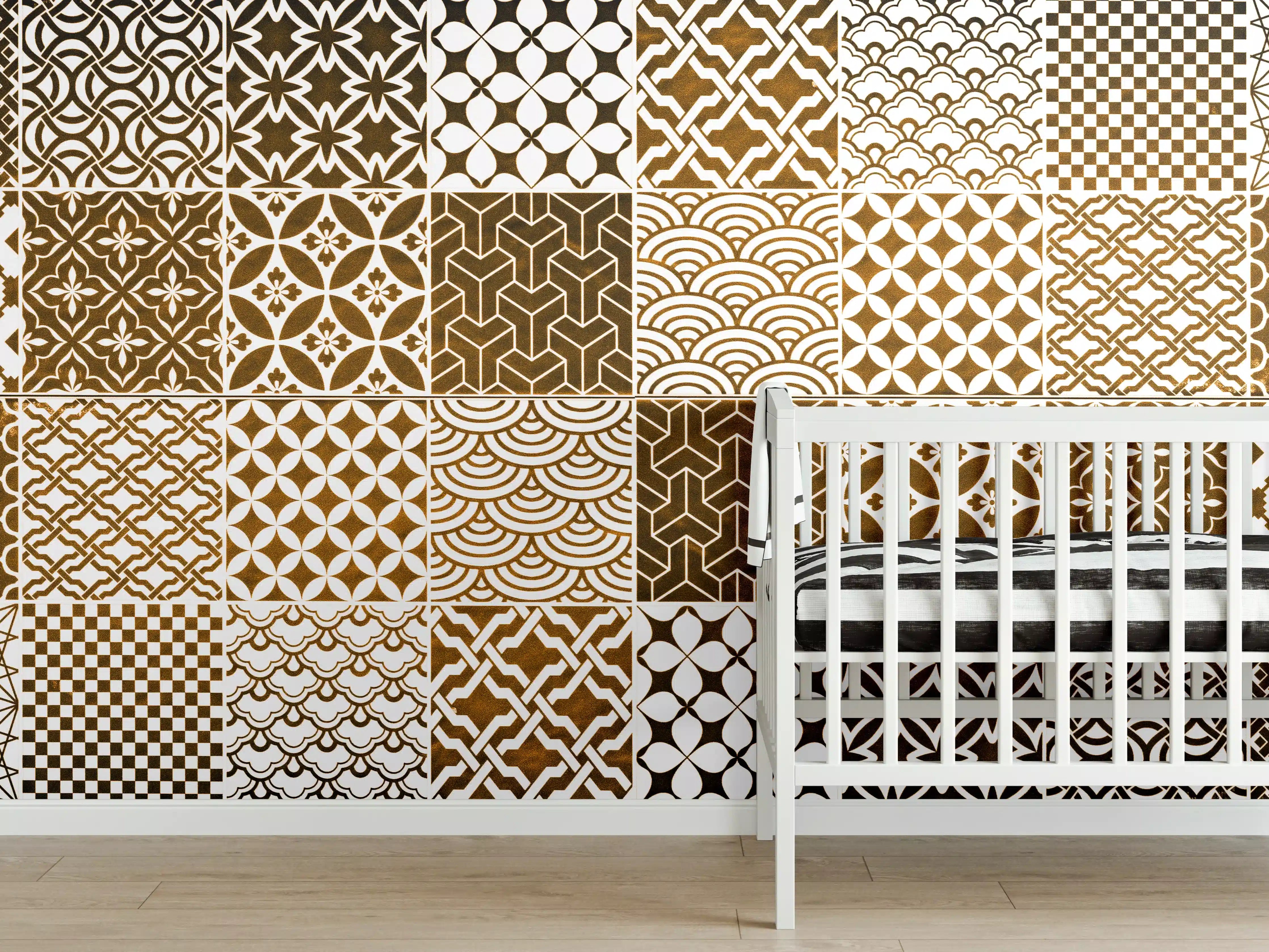 Babyzimmer Wandgestaltung - Braun-Beige geometrisch Mosaik