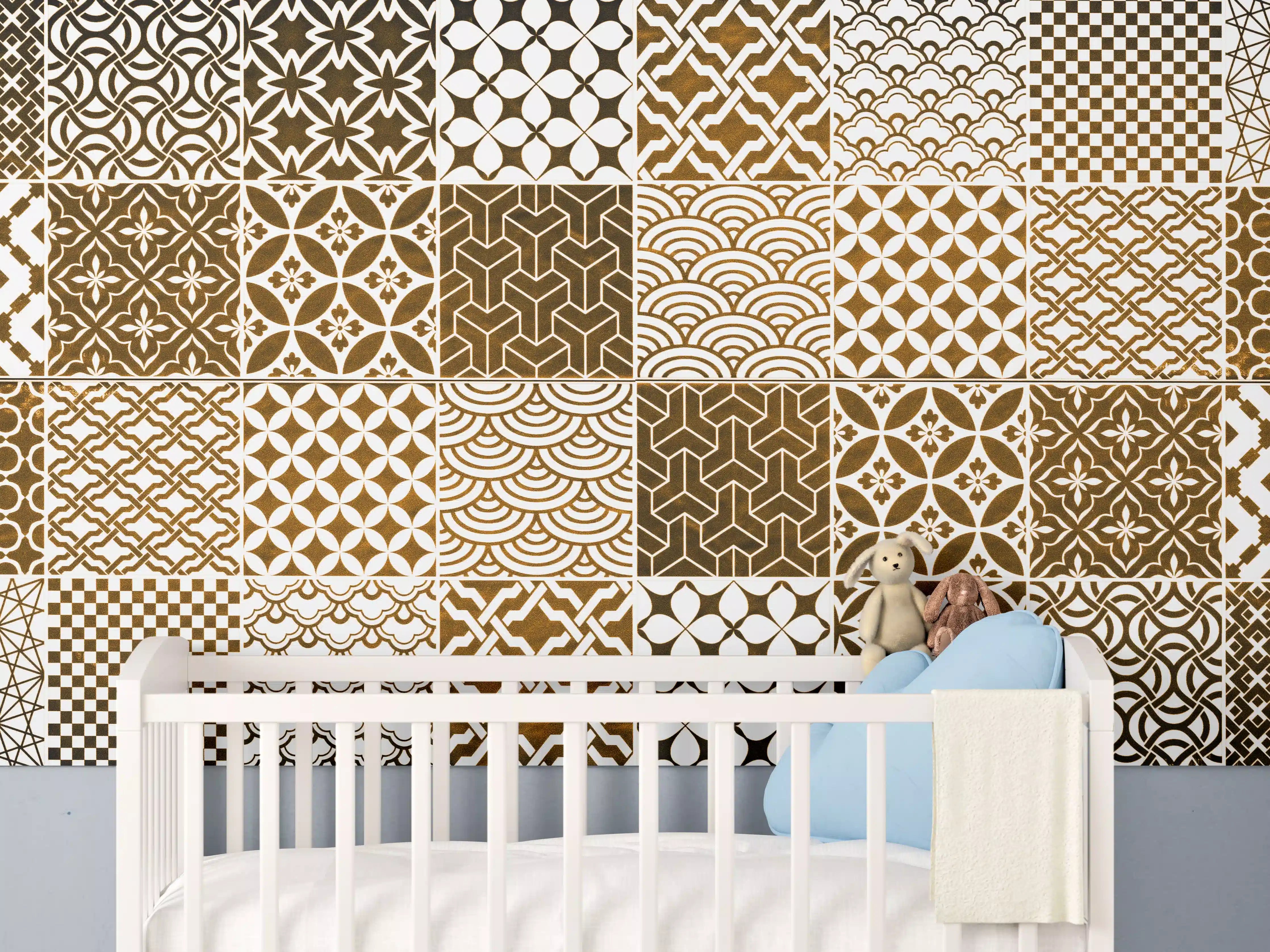 Babyzimmer Wandgestaltung - Braun-Beige geometrisch Mosaik